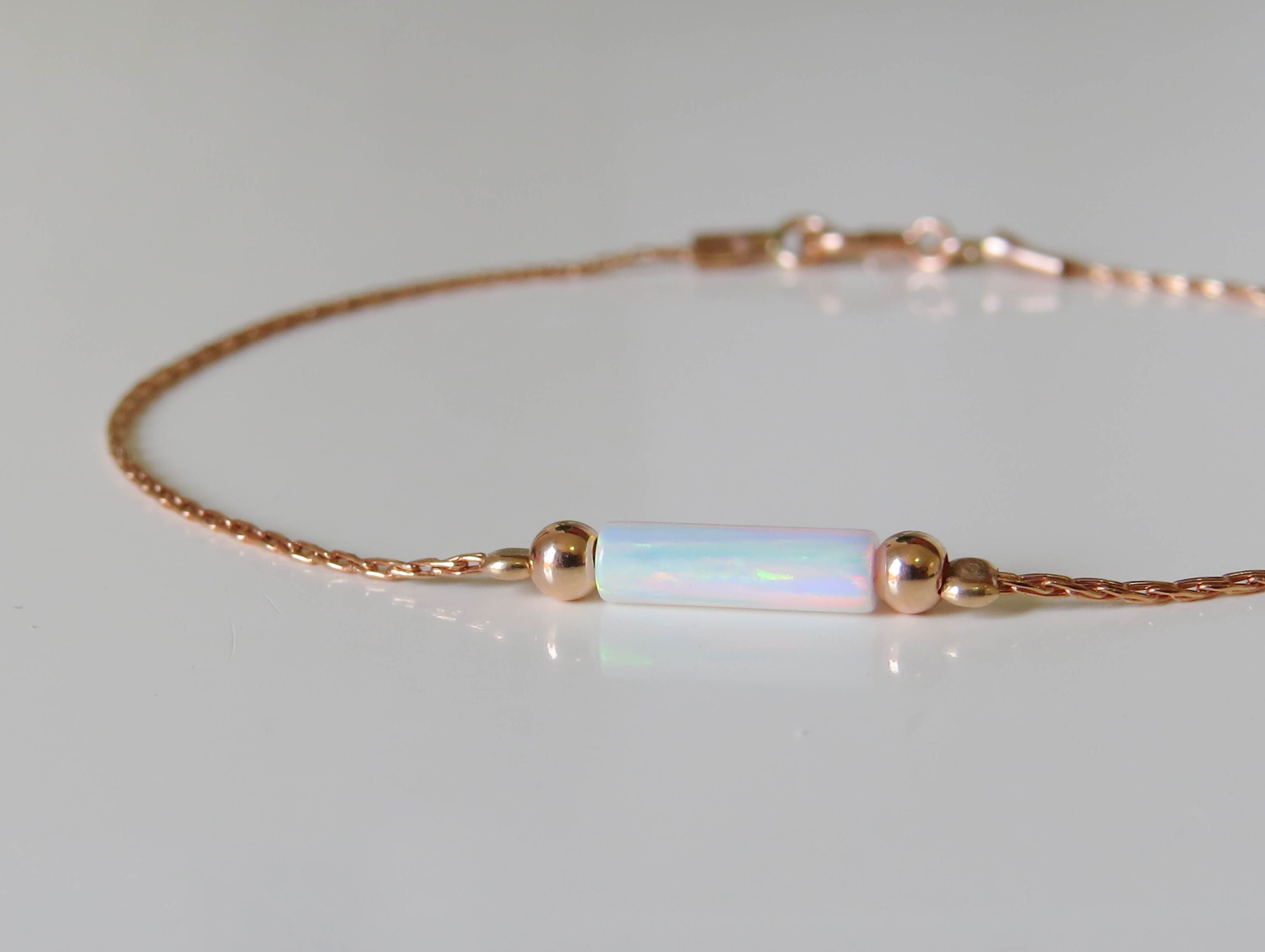 Bracciale in opale bianco, bracciale in tubo di opale, bracciale in oro rosa con opale, gioielli in opale, bracciale in opale piccolo, bracciale con p