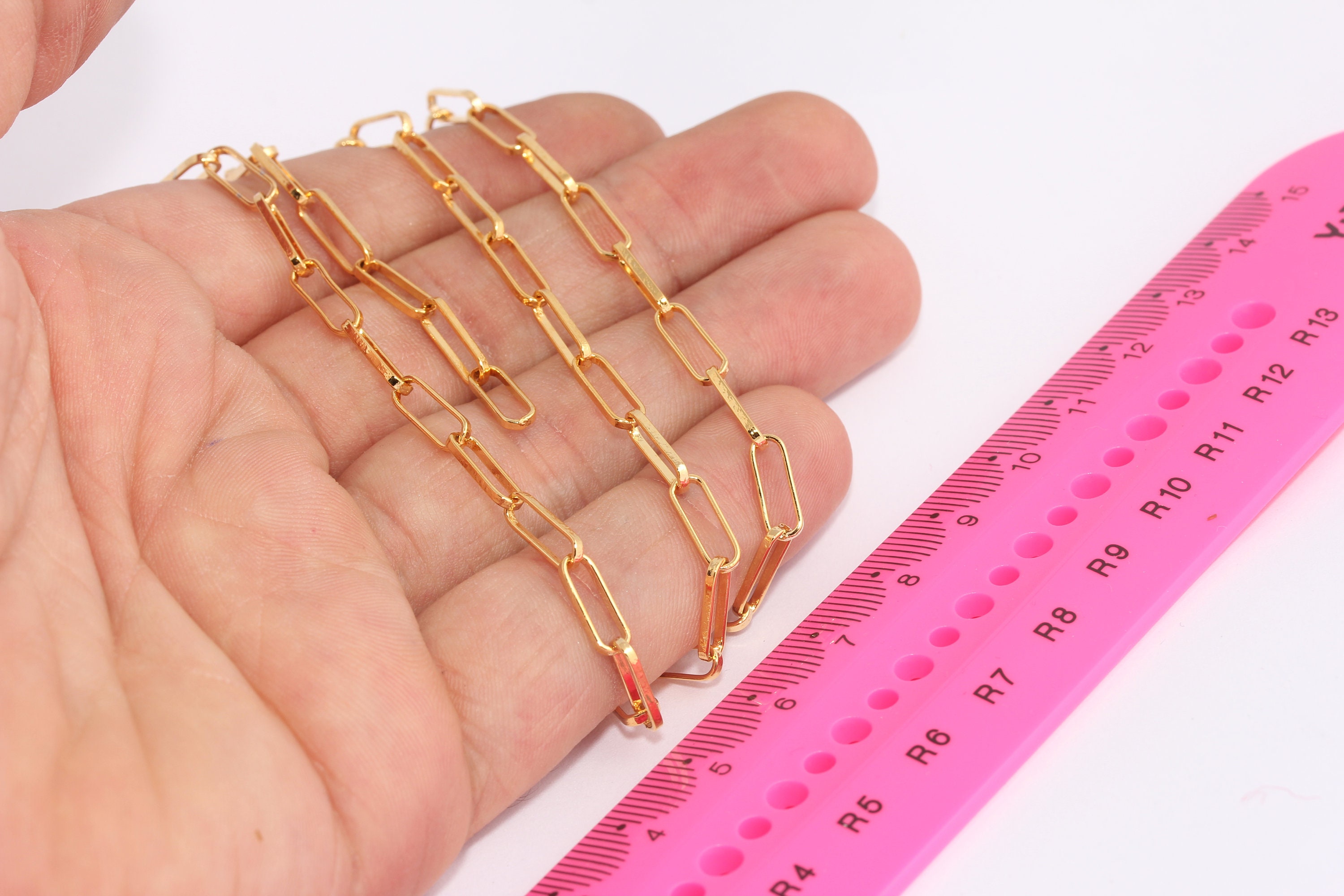Catena a maglie in oro lucido 24k da 4 x 10,5 mm, catena a barra in oro, catena a maglie in oro, catena spessa, componenti placcati in oro, MBGBXB357