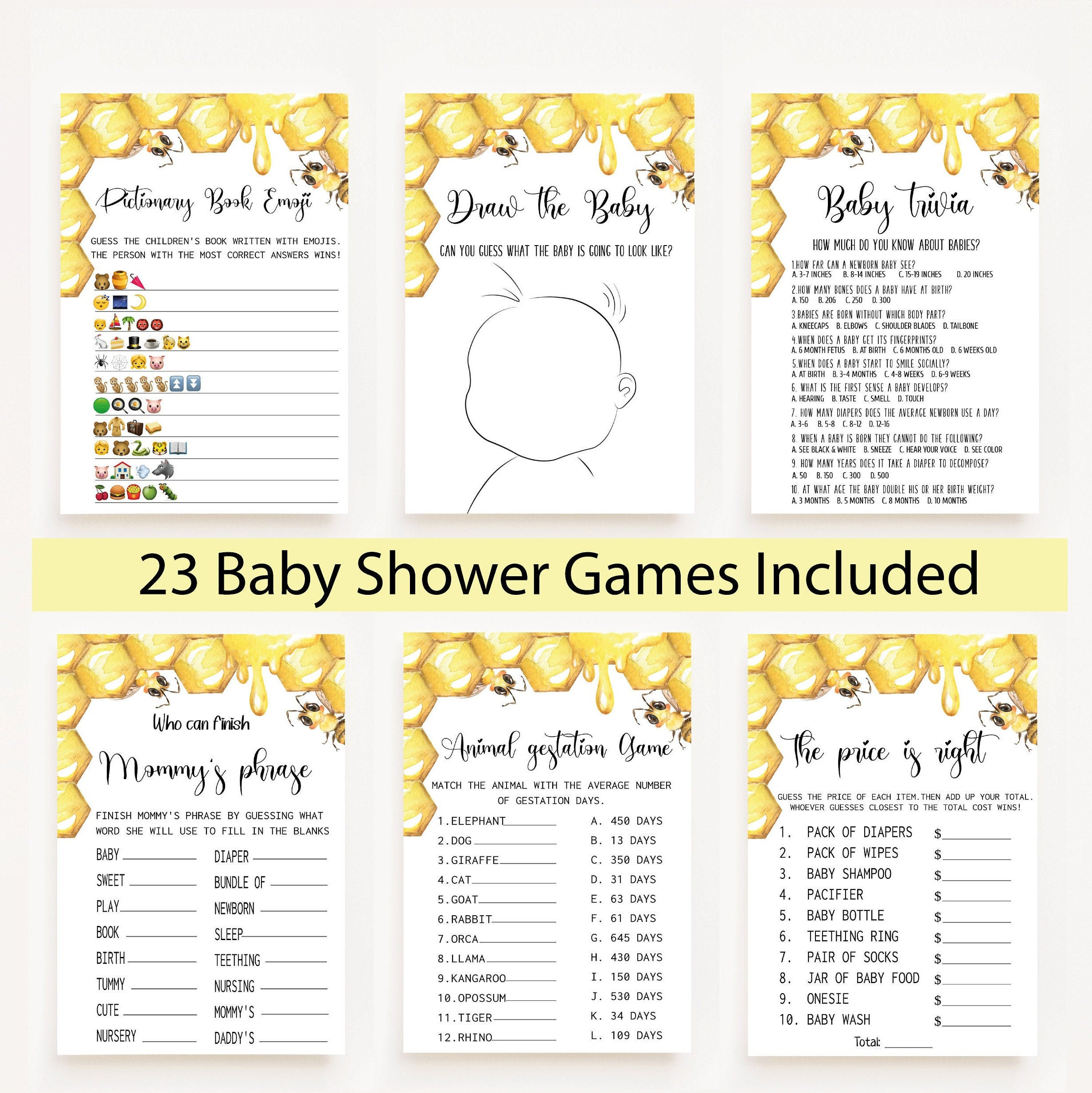 Pacchetto Baby Shower Ape, Giochi Baby Shower Ape, Pacchetto Giochi Baby Shower Stampabili, Giochi Baby Shower Gialli, Emoji Libro, Quiz sui Bambini