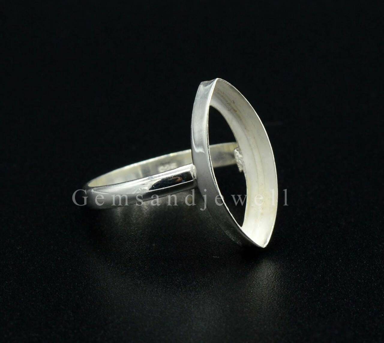 Anello a coppa con castone marquise in argento sterling 925, castone vuoto da 6 x 3 mm a 24 x 12 mm, anello a coppa con castone aperto sul retro, cast