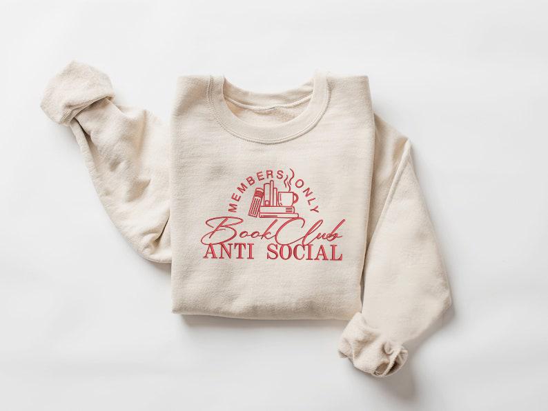 Felpa antisociale per club del libro, maglione ricamato per club del libro, maglie girocollo per amanti dei libri, felpa per amanti dei libri, maglion