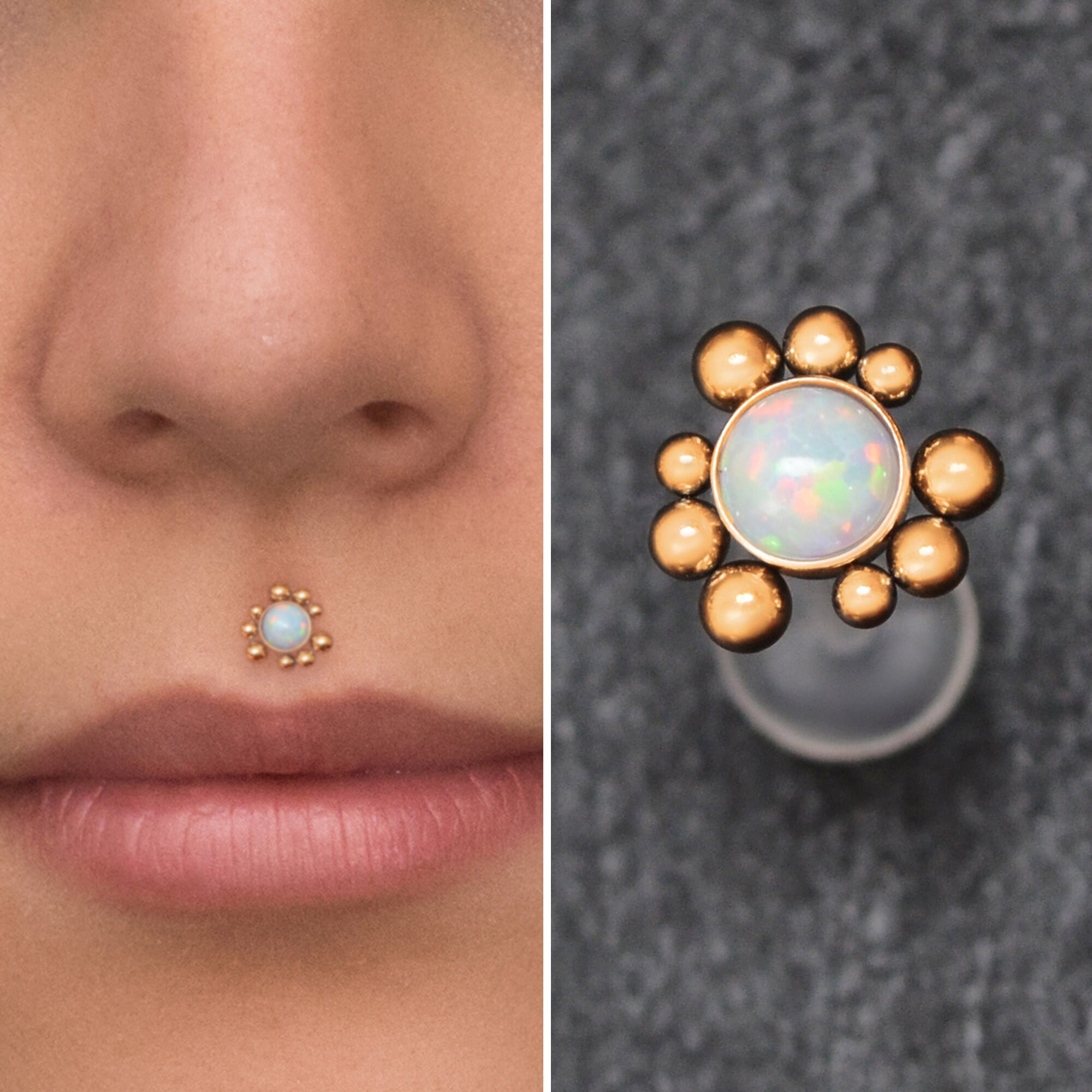 Labret in opale, piercing Medusa Bioflex, gioielli per labret, orecchini per labret Medusa, piercing per labbro Monroe, gioielli per il filtro, perno