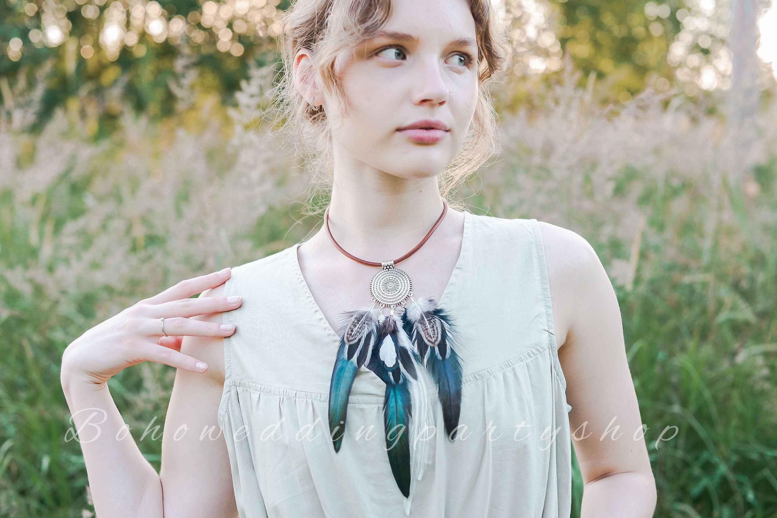 Collana di piume, ciondolo di piume, ciondolo di piume, collana con ciondolo di piume, collana di piume naturali, collana boho, collana fatta a mano