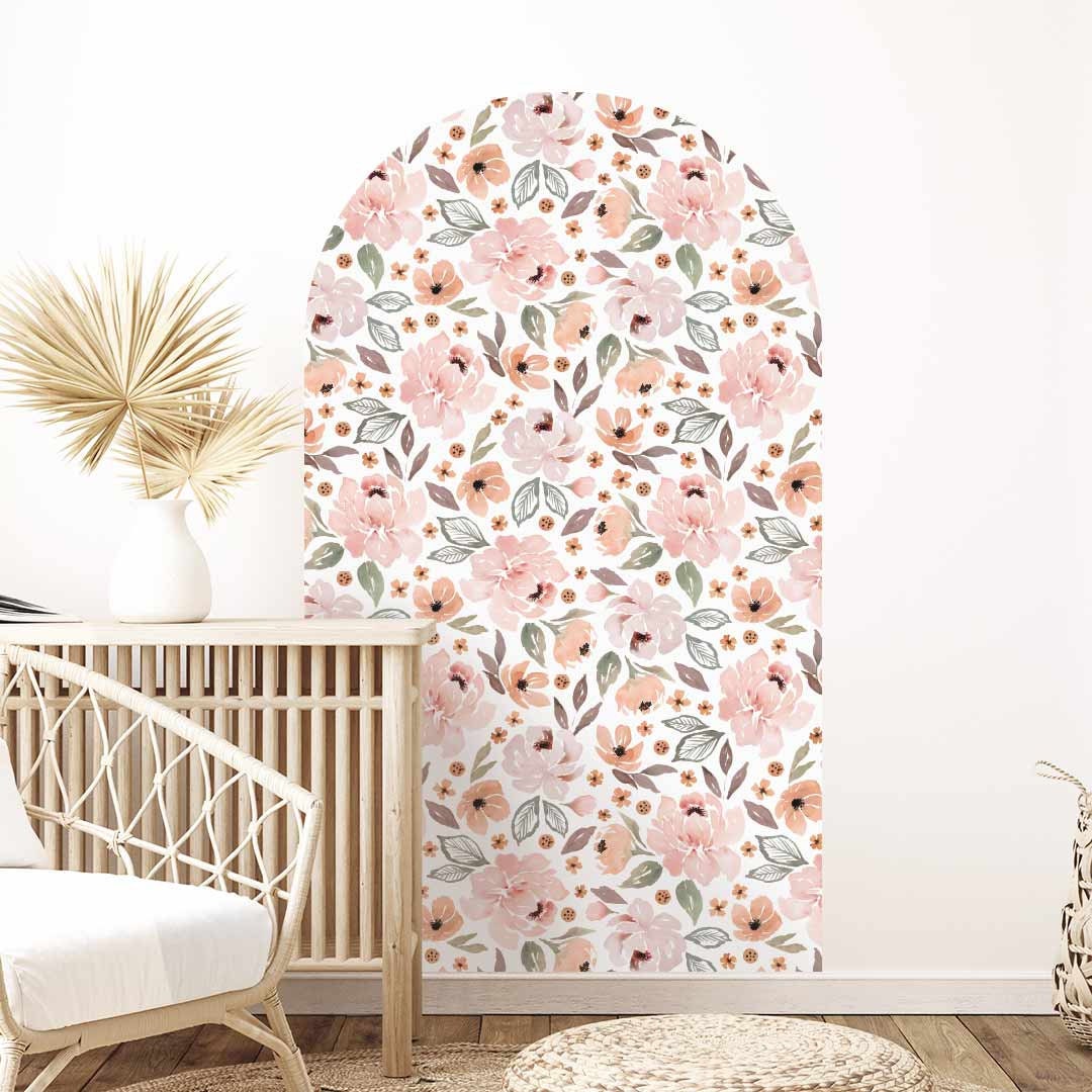 Adesivo ad arco floreale, adesivo da parete ad arco, adesivi da parete per camerette, adesivi da parete rimovibili, carta da parati a scacchi, adesivo