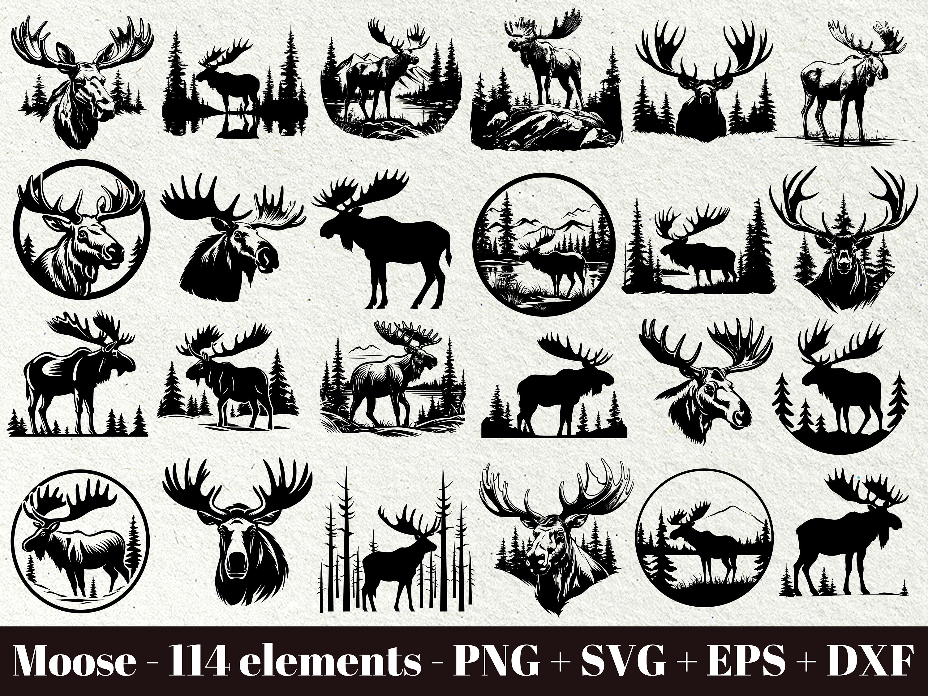 File SVG di alce / Testa di alce SVG / Moose Png & Svg / Clipart animali della foresta / Silhouette forestale in formato SVG / Uso commerciale / Downl