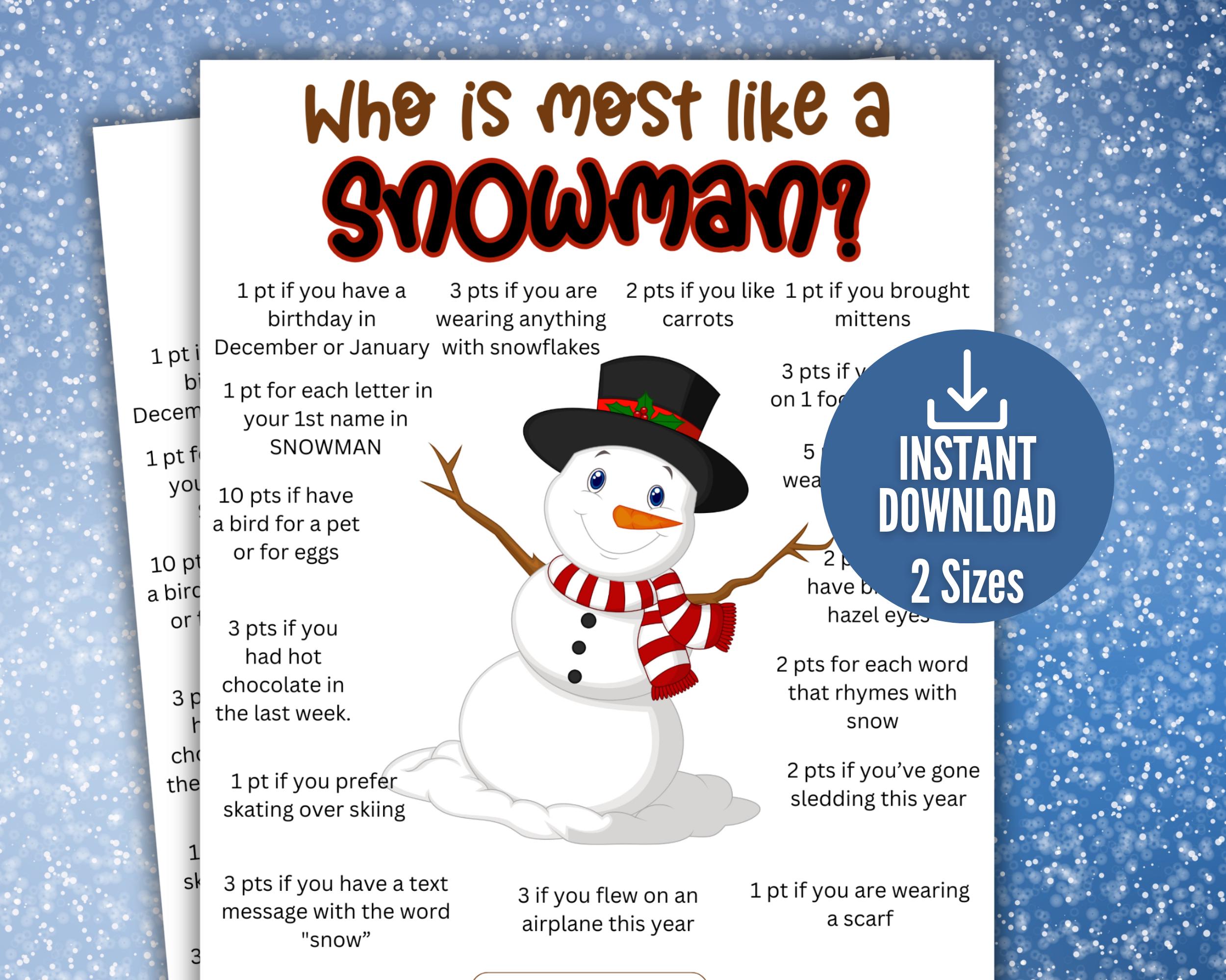 Chi è più simile a un pupazzo di neve?, Gioco a quiz sulla neve, Gioco per feste di Natale, Gioco a quiz invernale, Gioco per le vacanze per bambini e