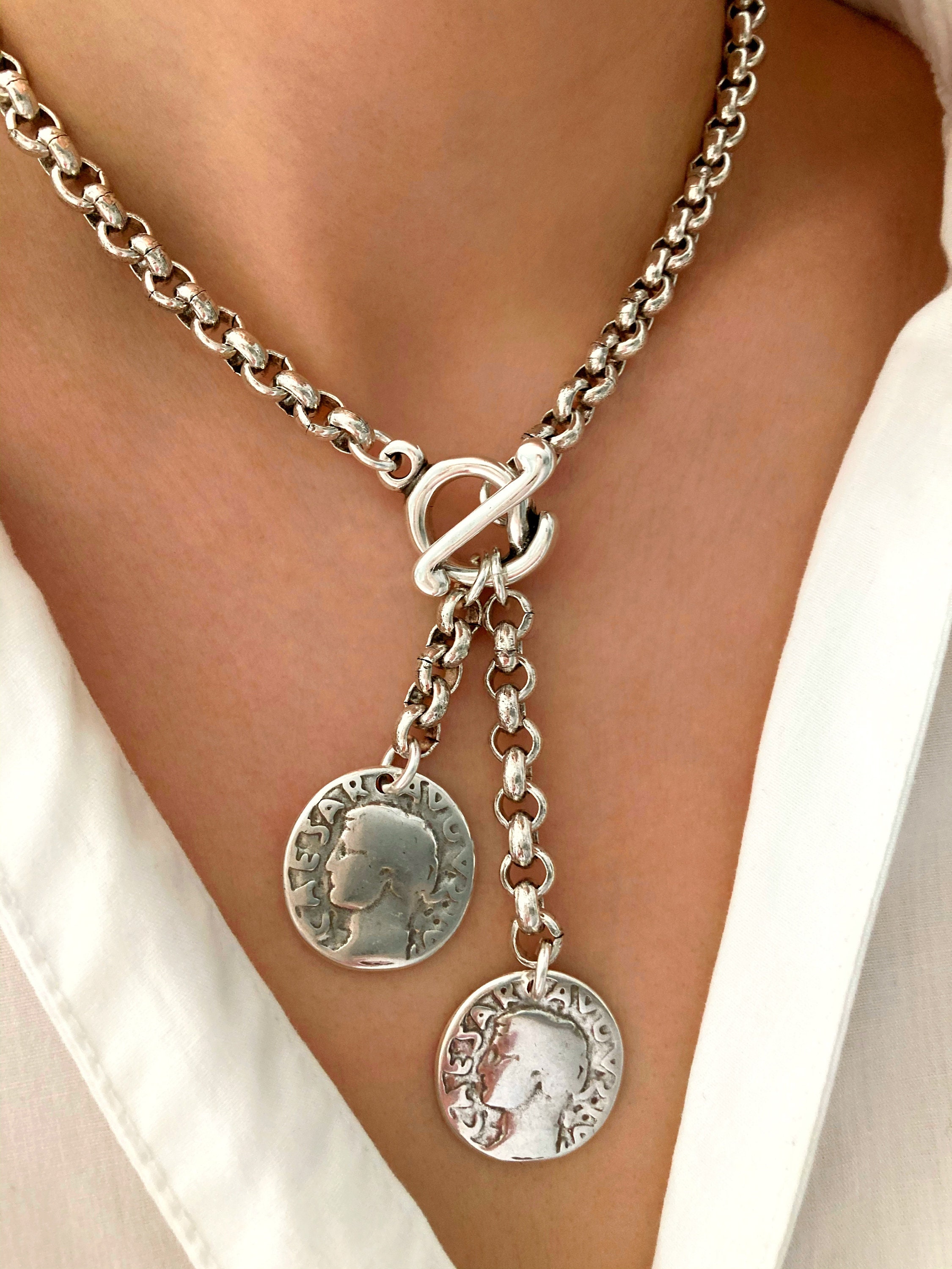 Collana in argento antico, collana in argento, collana robusta e audace, collana con fermaglio in argento, collana importante in argento, collana con