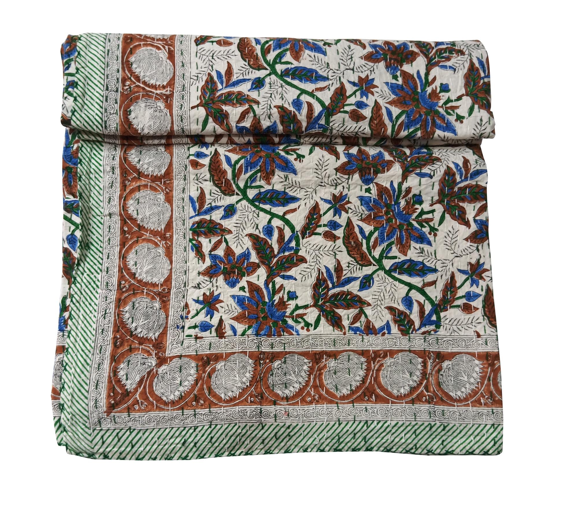 Kantha floreale, trapunta Kantha in cotone stampata a mano, trapunta Kantha indiana, trapunta fatta a mano, copriletto Kantha, trapunta Kantha king si