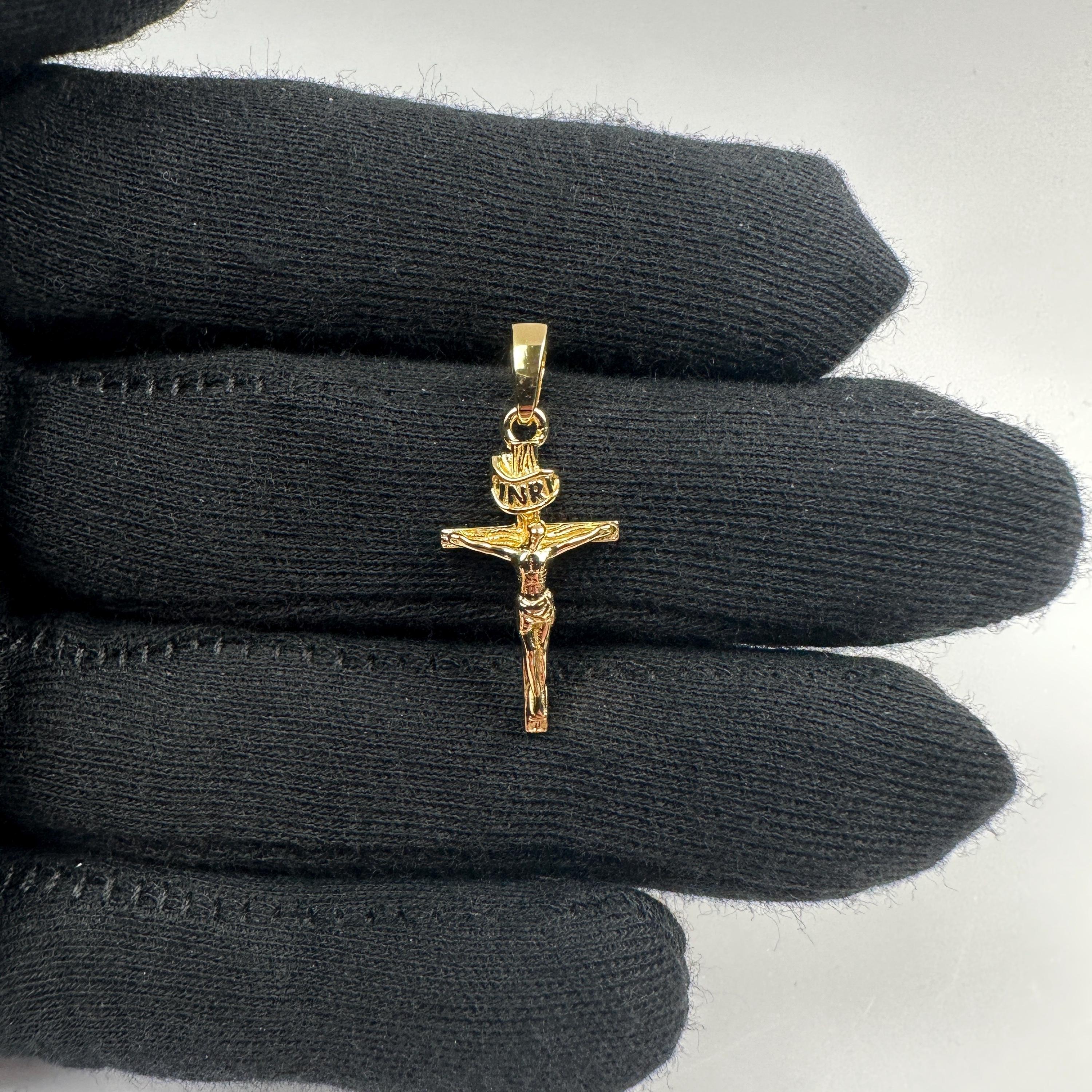 Ciondolo minimal in oro 14k, vero ciondolo a forma di croce in oro vermeil 14k su argento sterling massiccio 925, punzonato 925 Italia, per uomo e don