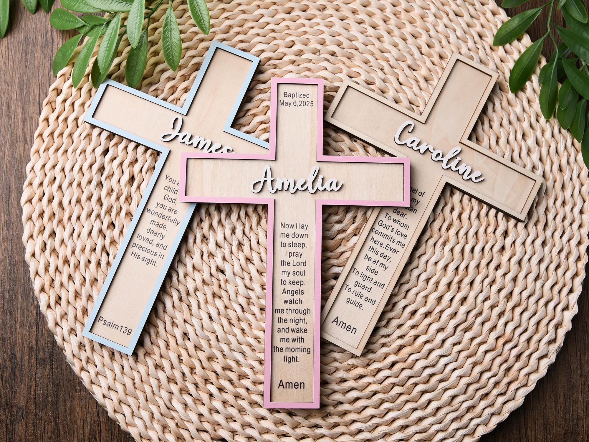Croce battesimale personalizzata, regalo per battesimo, croce in legno, regalo per baby shower, regali per battesimo, decorazioni per la cameretta dei