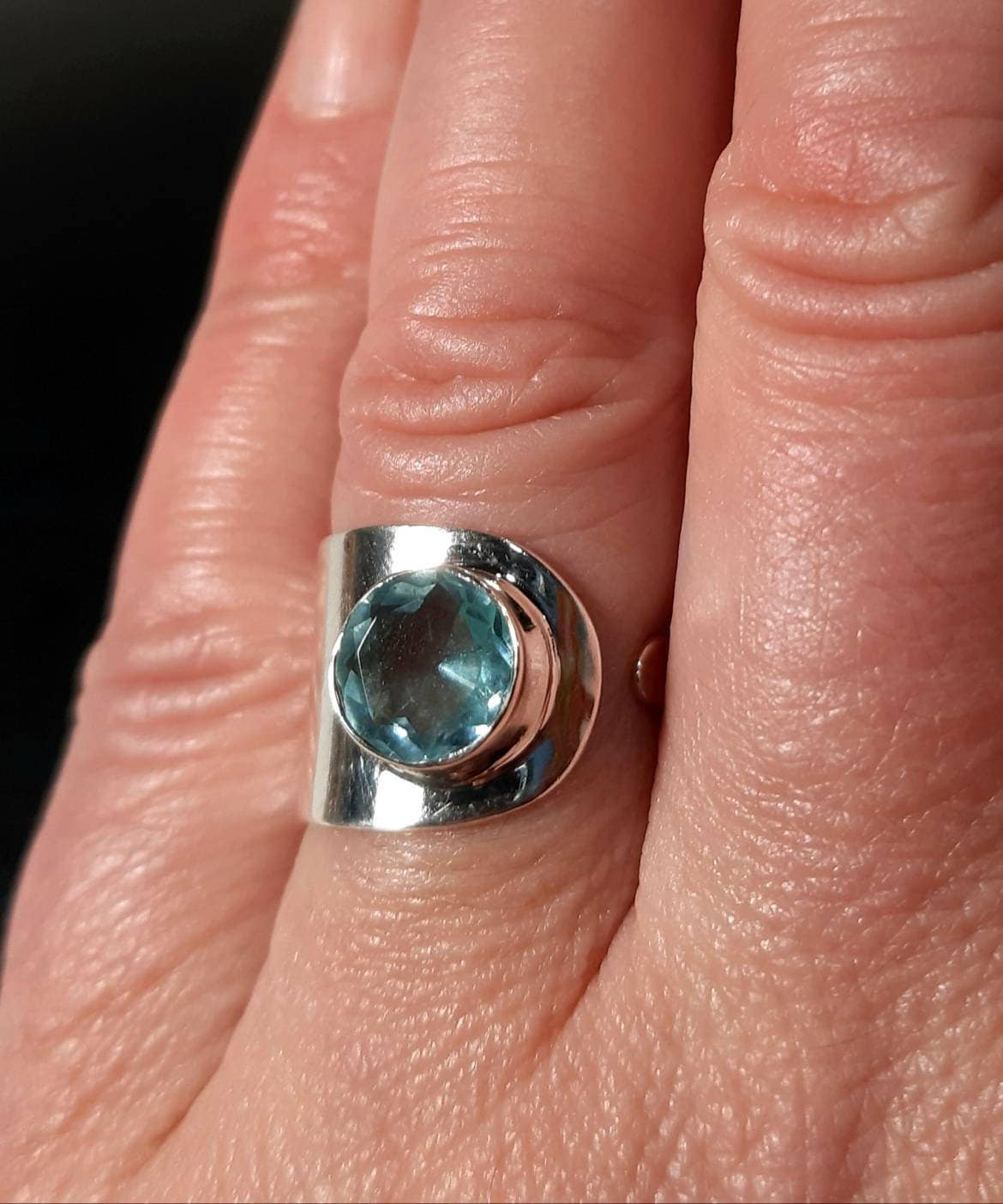 Anello con topazio blu, fascia in argento Sterling 925, anello regolabile, fascia in topazio naturale, anello con pietra preziosa di topazio blu, gioi