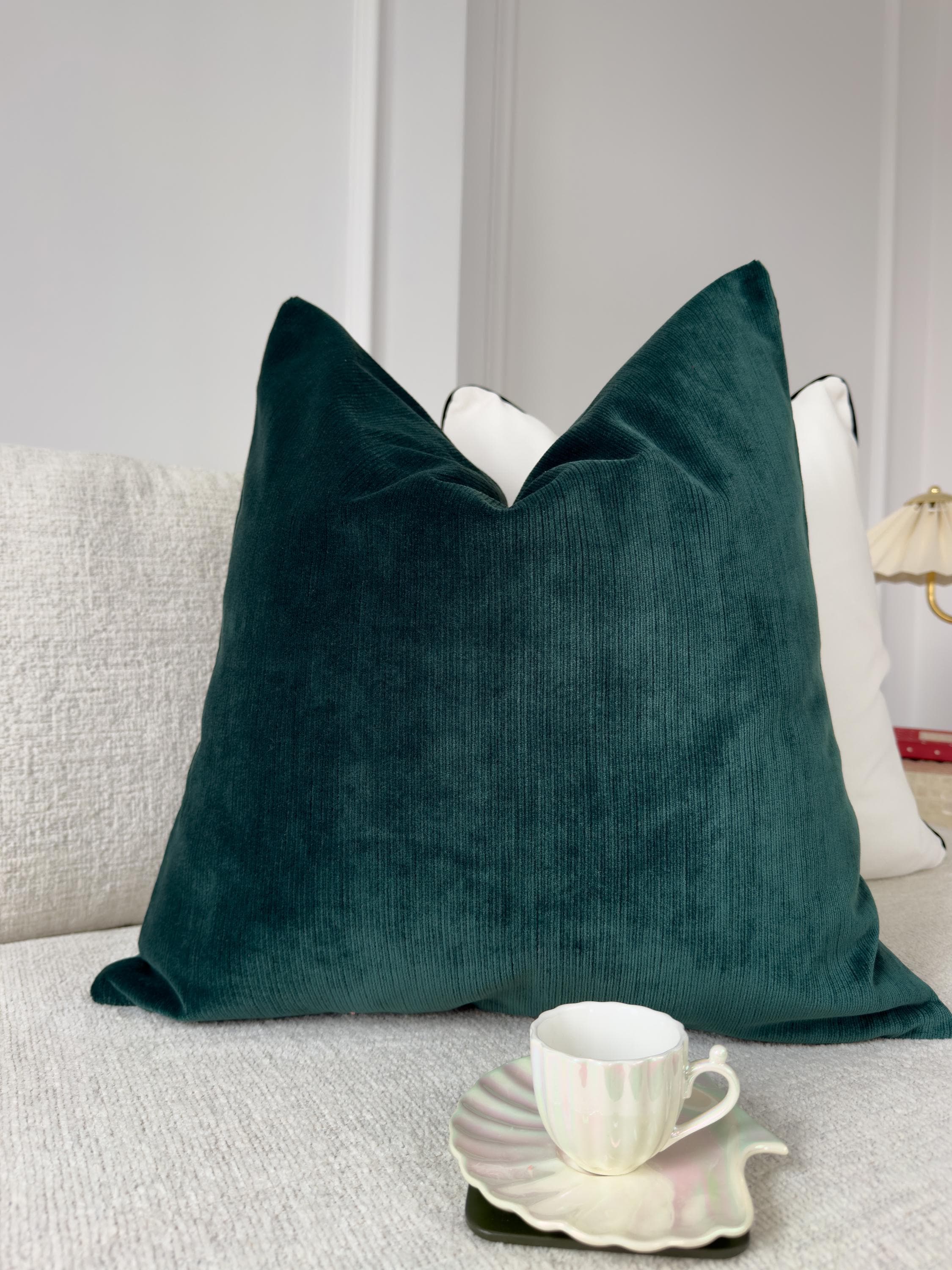 Fodera per cuscino in velluto a coste color verde acqua, fodera per cuscino in velluto blu navy, fodera per cuscino quadrato blu scuro (tutte le misur