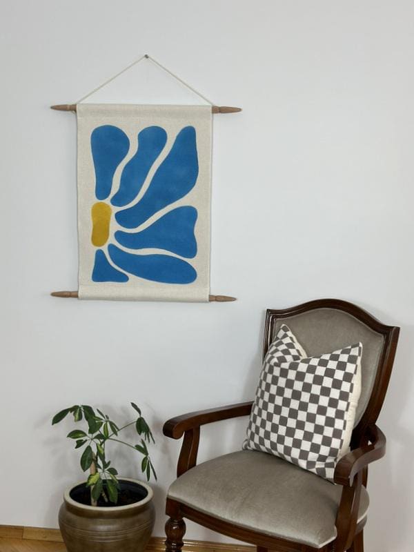 Arazzo da parete blu, arazzo da parete tessuto a mano, arazzo da parete boho, arazzo da parete, arte murale, arte intrecciata, grande arazzo da parete