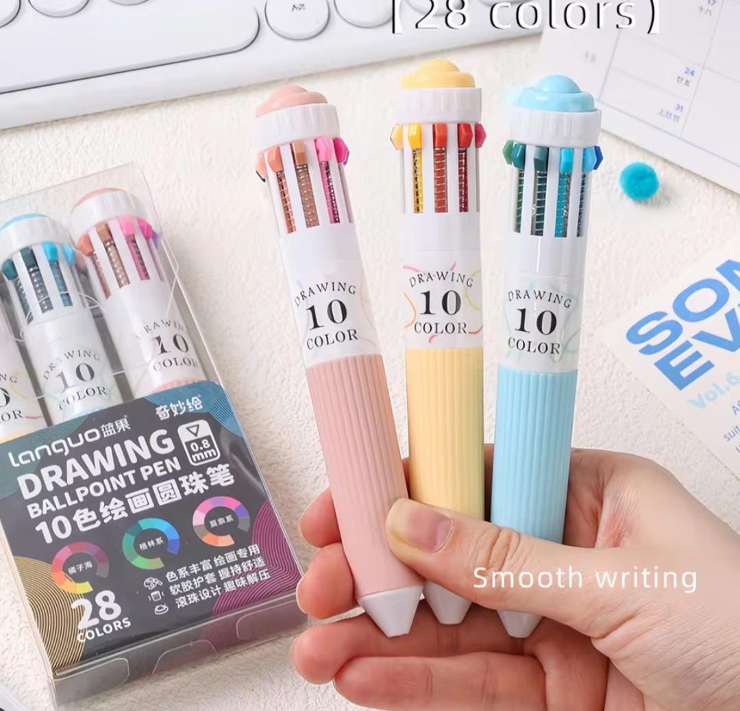 Penna a inchiostro da 28 colori, penna a sfera multicolore da 3 pezzi, penna colorata 10 in 1, penna a sfera retrattile, mini penna a sfera, scuola, f