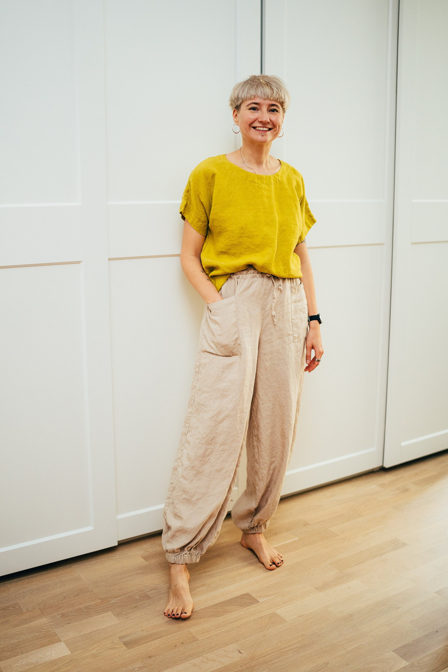 Pantaloni lunghi in lino, pantaloni da yoga in lino, pantaloni in lino, pantaloni larghi, pantaloni da donna, pantaloni in lino per donna, pantaloni i