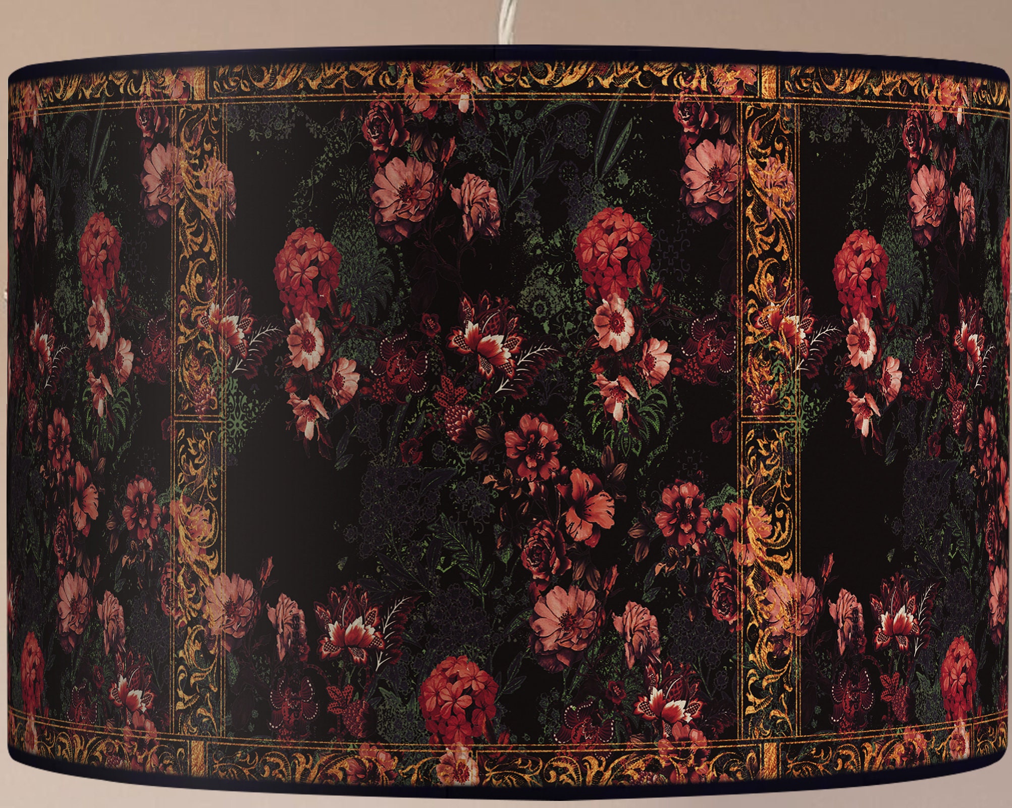 Lampada da terra paralume, lampada da terra retrò paralume, lampada da terra vintage paralume, lampada da terra artigianale paralume, fiori paralume v