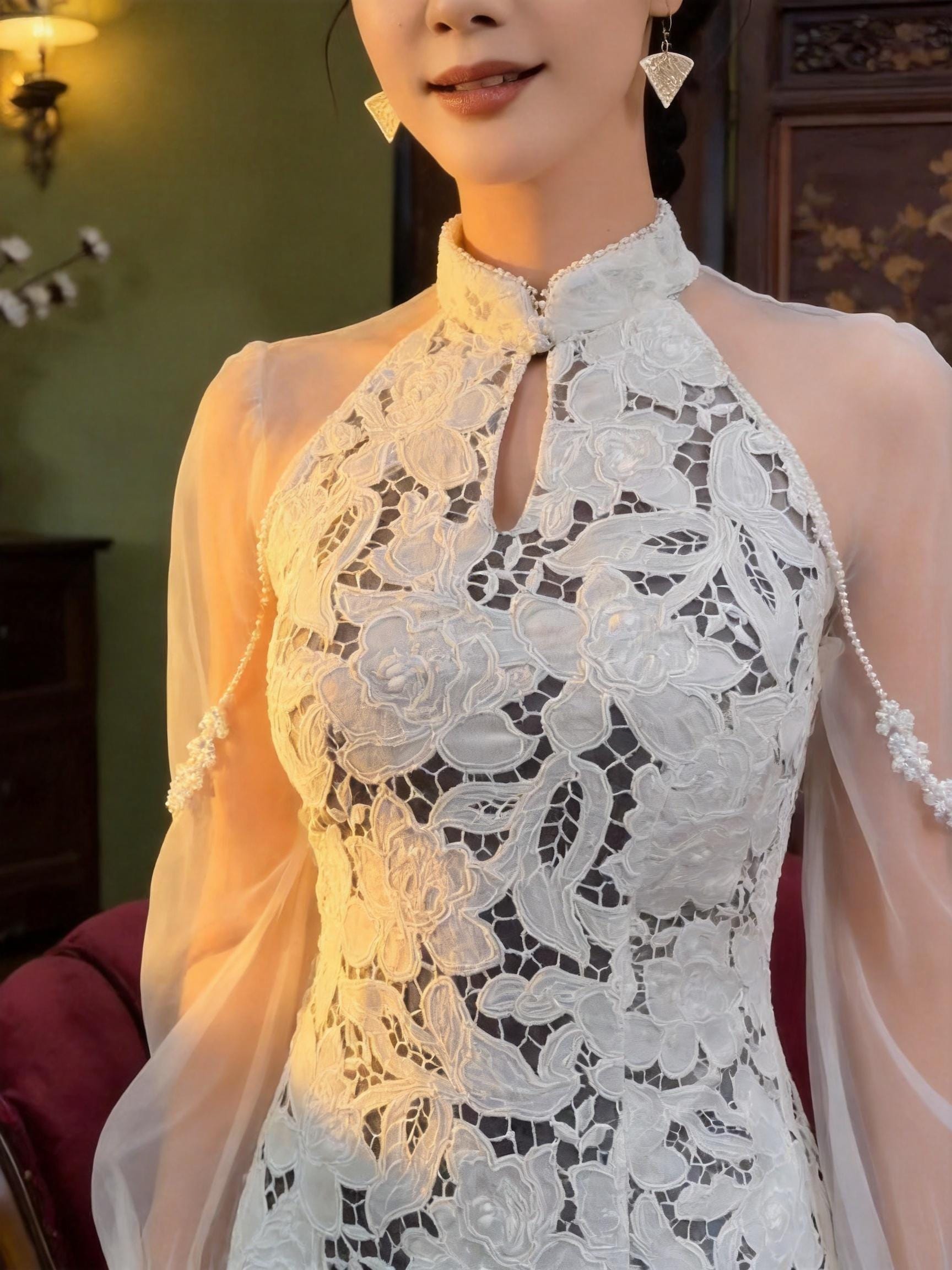 Tessuto ricamato floreale tagliato al laser - Fornitore di tessuti da sposa - Tessuto in pizzo bianco sporco per cucito - Pizzo formale per matrimoni