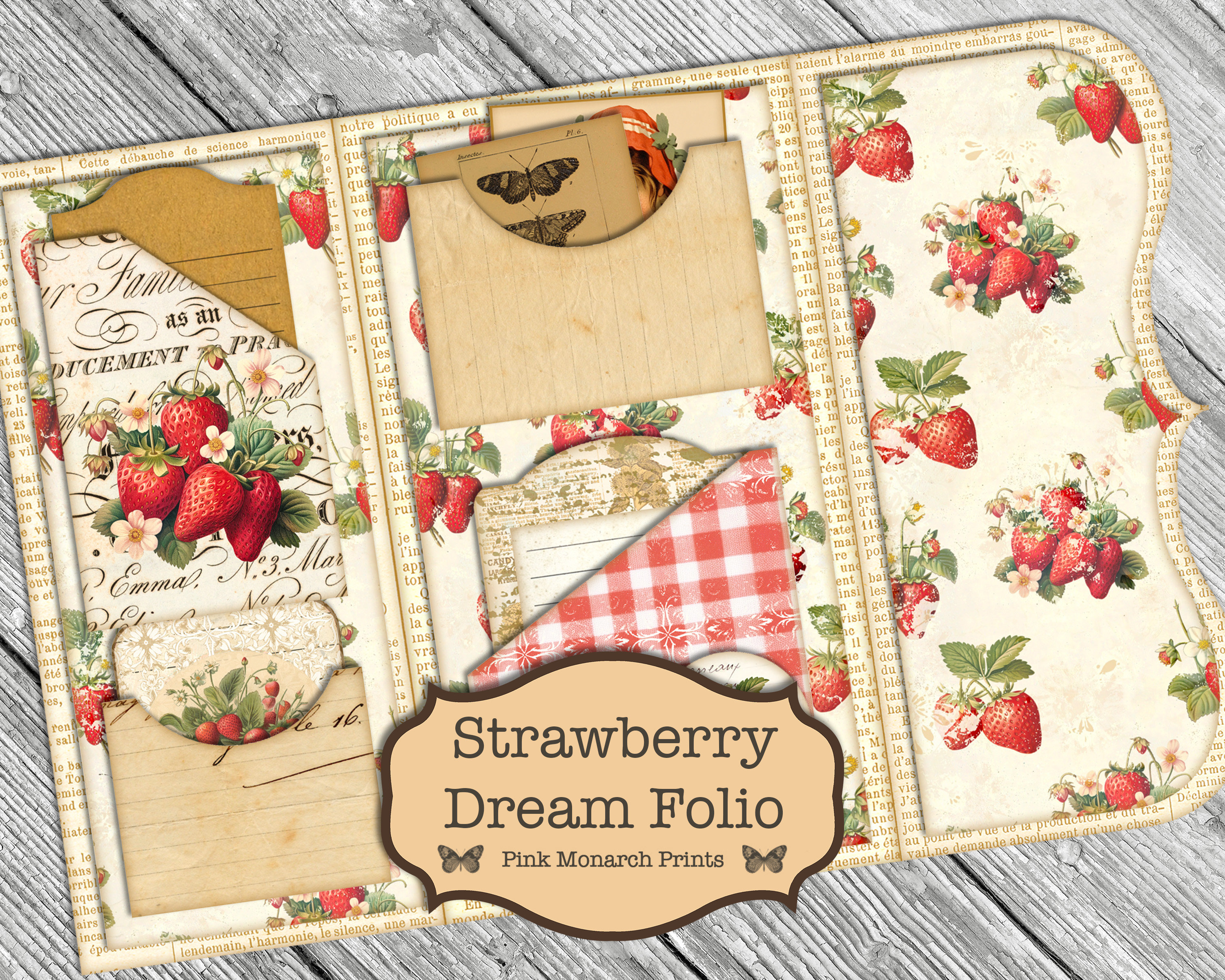 Strawberry Dream Folio, Kit diario spazzatura digitale, Kit diario spazzatura, Forniture per diario spazzatura, Diario spazzatura stampabile, Diario s