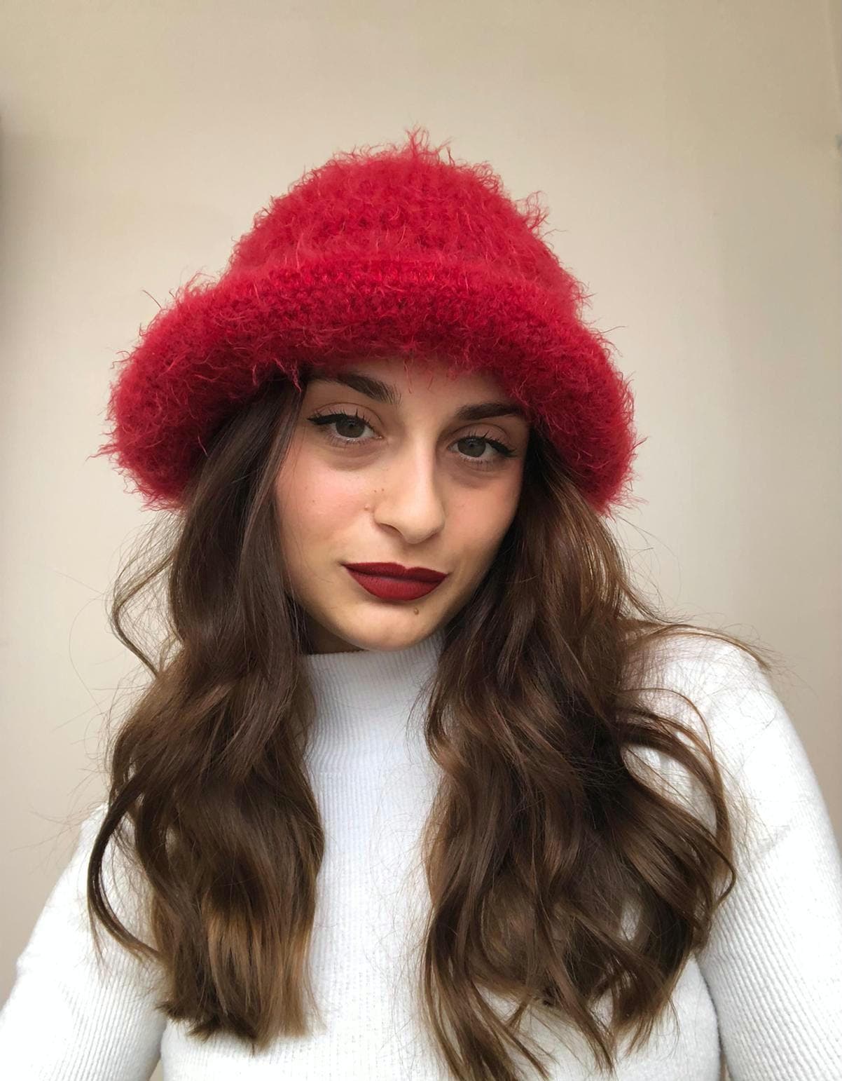 Cappello da pescatore all'uncinetto, Cappello invernale all'uncinetto, Cappello da pescatore invernale, Cappello da pescatore rosso, Cappello da pesca