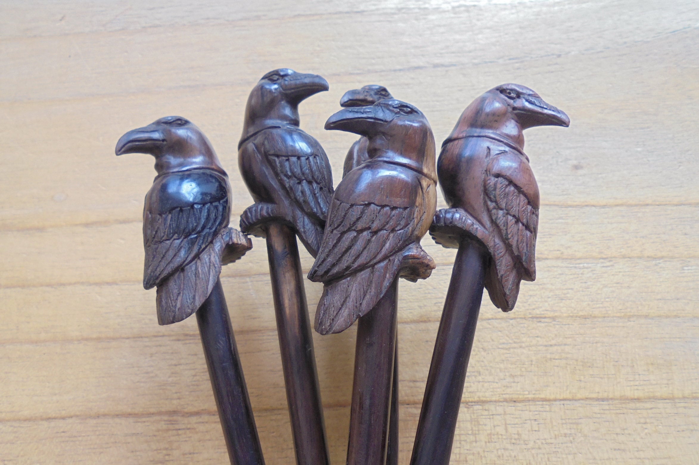 Bastoncino per capelli in legno, forcina per capelli a forma di corvo, forcina per capelli a un solo polo, accessori per capelli a forma di corvo nero