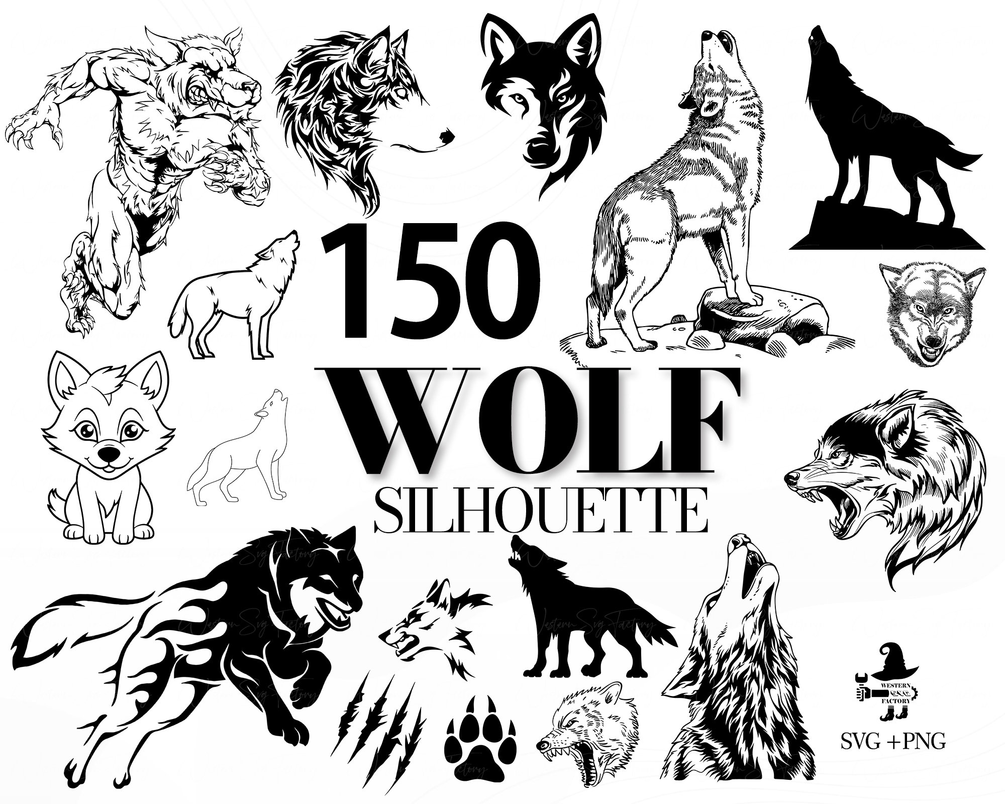 Silhouette di lupo - 150 SVG di lupo, disegno di lupo, disegno di tatuaggio di lupo, testa di lupo svg, lupo che ulula, file di magliette di lupo, lup