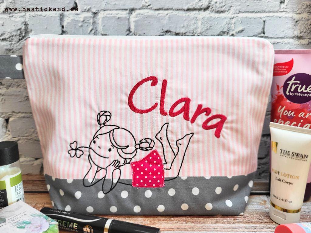 borsa ricamata DREAMING + nome //rosa - grigio// borsa per pannolini borsa da toilette borsa per pannolini borsa da toilette borsa da toilette 20 cara