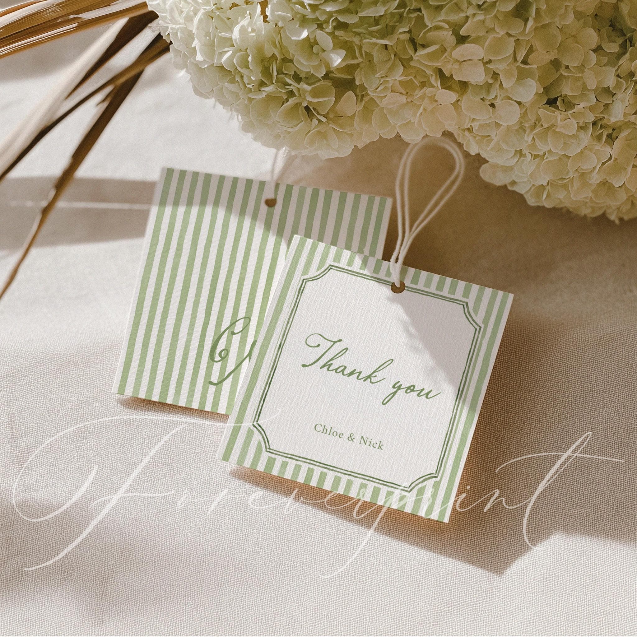 Modello di etichetta di ringraziamento a strisce verdi, etichetta di ringraziamento modificabile, etichetta regalo stampabile per matrimonio, baby sho