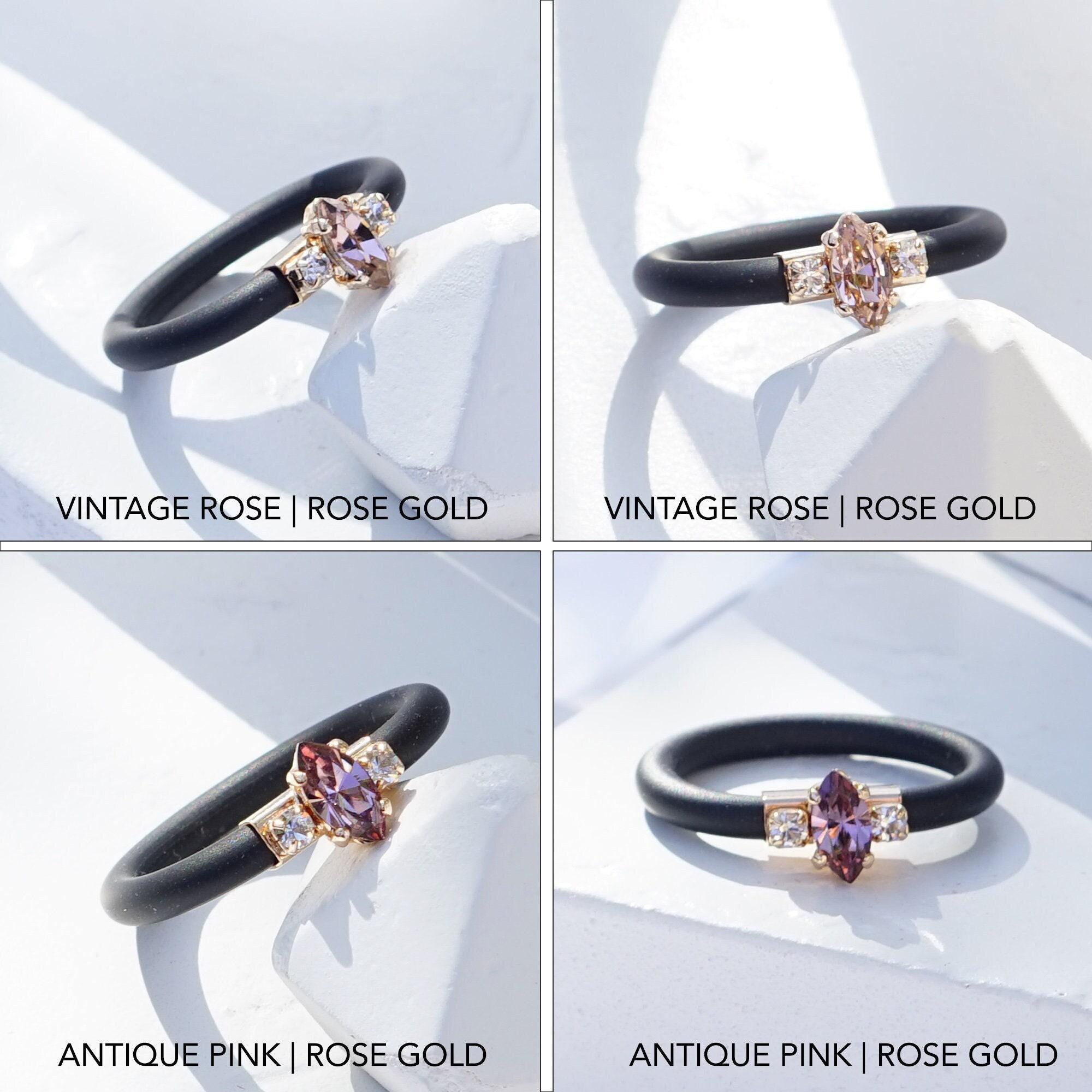 Anello in silicone da donna, anello con pietra rosa, fascia in silicone, fascia in gomma, anello sottile, fedi nuziali, anello in cristallo rosa da do