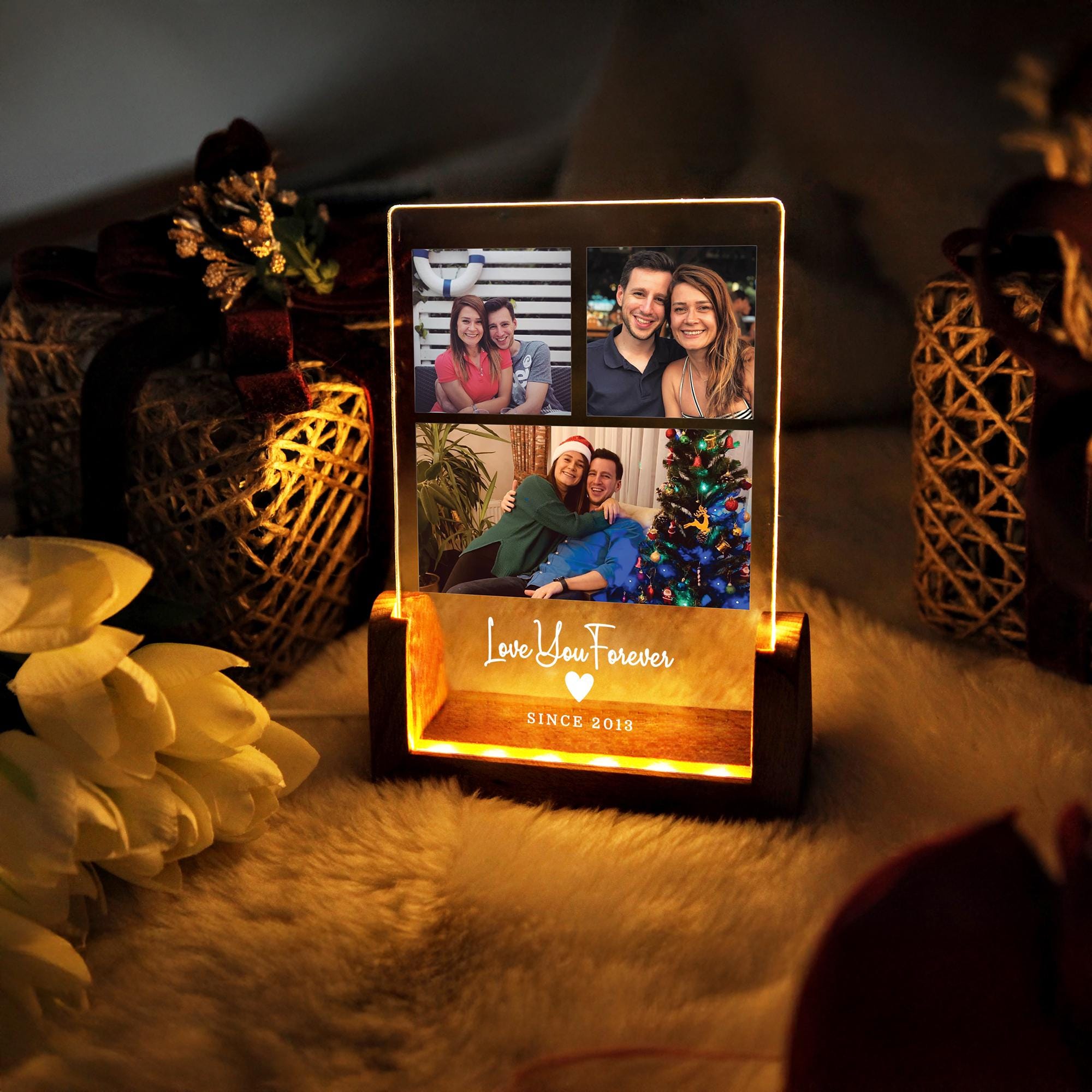Targa luminosa notturna personalizzata con foto, luce notturna a LED personalizzata, lampada con foto di coppia, regalo di anniversario, regalo di Nat