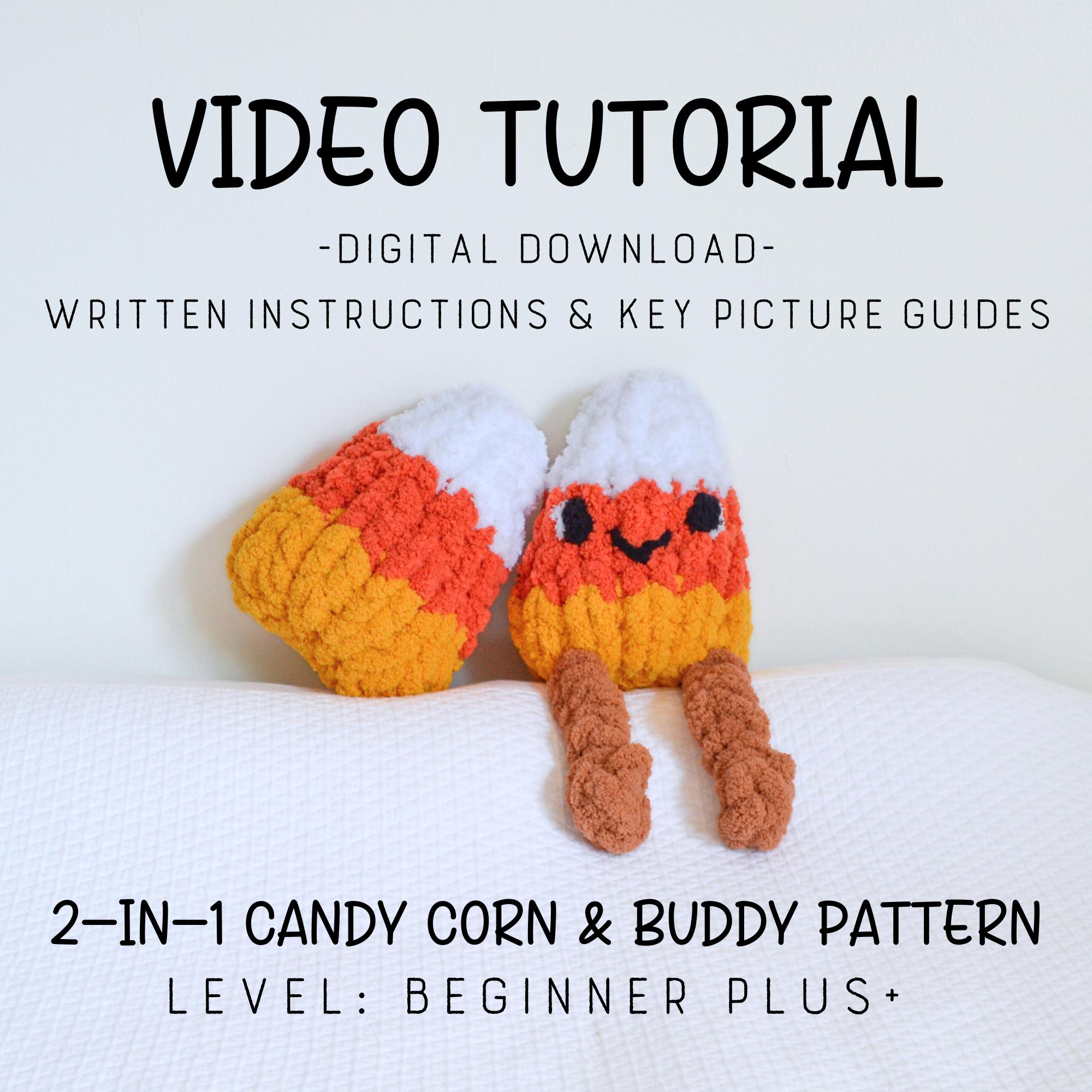 Video tutorial/schema 2 in 1 Candy Corn & Buddy, Impara a lavorare a maglia con le dita, Lavorare a maglia a mano, Lavorare a maglia a mano Candy Corn