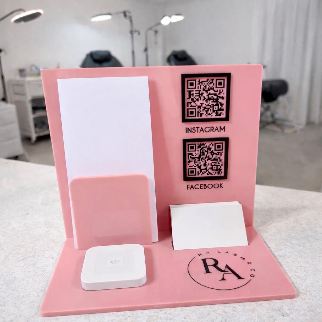 Hub espositivo aziendale personalizzato / Supporto in acrilico con codice QR e NFC con porta carte / Cartello per social media per saloni e piccole im