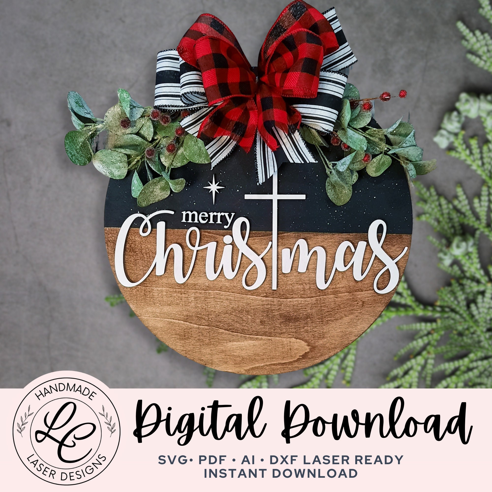 SVG per appendino porta a forma di croce di Buon Natale / SVG per appendino porta a forma di Cristo / SVG per appendino porta a forma di Gesù / Decora
