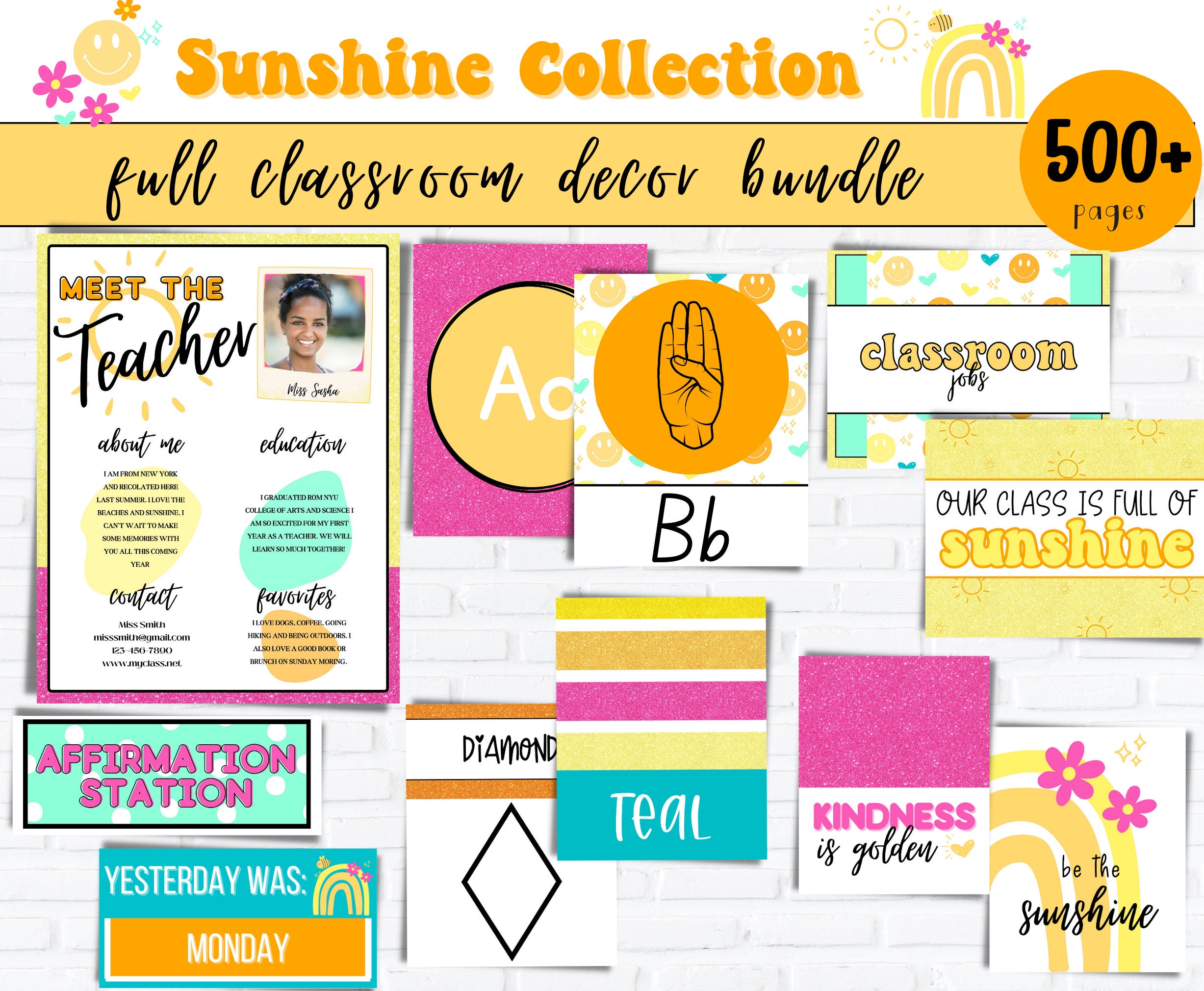 Pacchetto di decorazioni per l'aula modificabili Bright Sunshine / Decorazioni per l'aula elementare / Decorazioni per l'aula moderna / Pacchetto di d