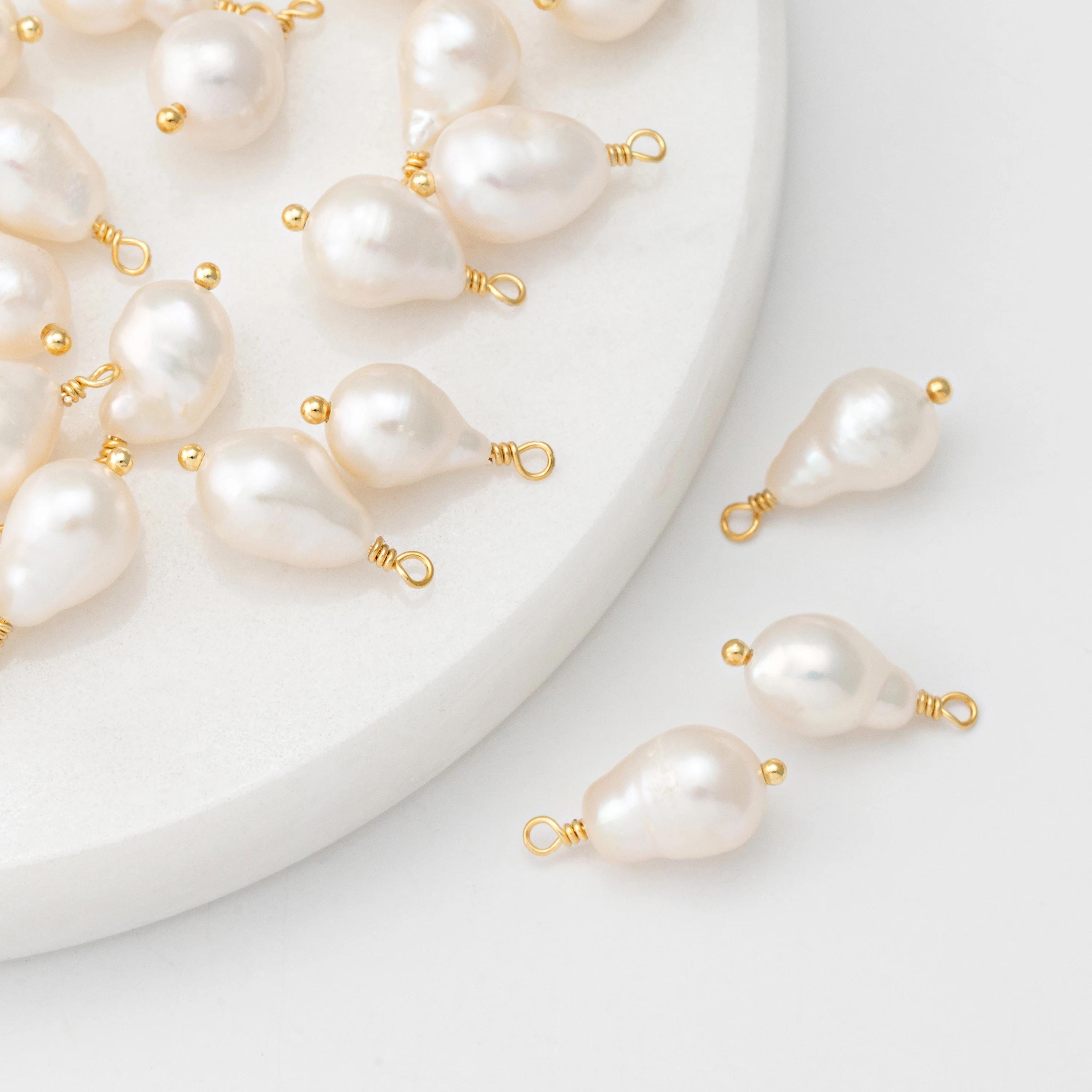 1 pezzo - ciondoli con perle d'acqua dolce a forma di grumo, ciondoli con perle pendenti grandi, ciondolo per collana di perle a goccia, placcato oro
