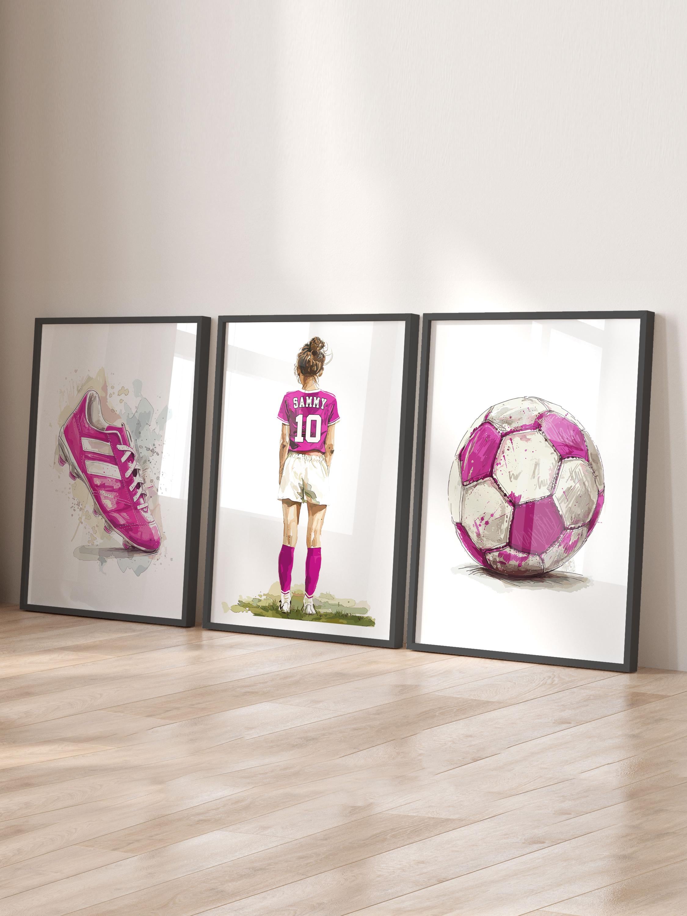 Stampe artistiche da parete a tema calcio per ragazze, stampe personalizzate a tema calcio, decorazioni per la camera da letto delle ragazze, regali d