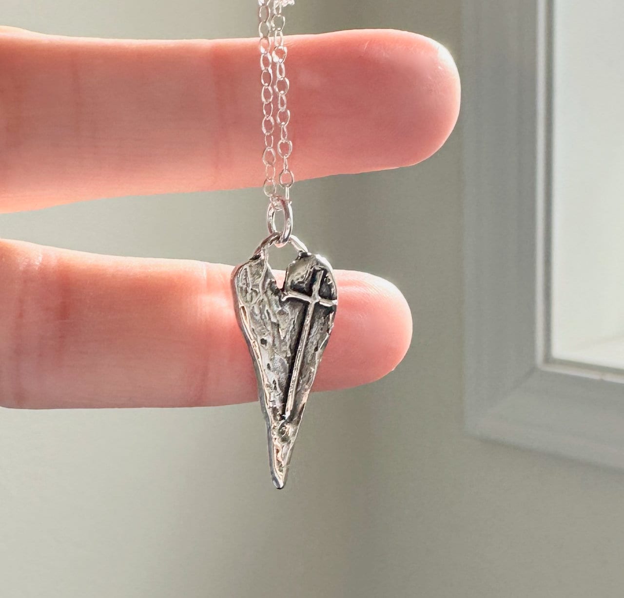 Collana con croce a forma di cuore in argento sterling, collana con ciondolo a forma di cuore in argento sterling 925, ciondolo artigianale, fatto a m