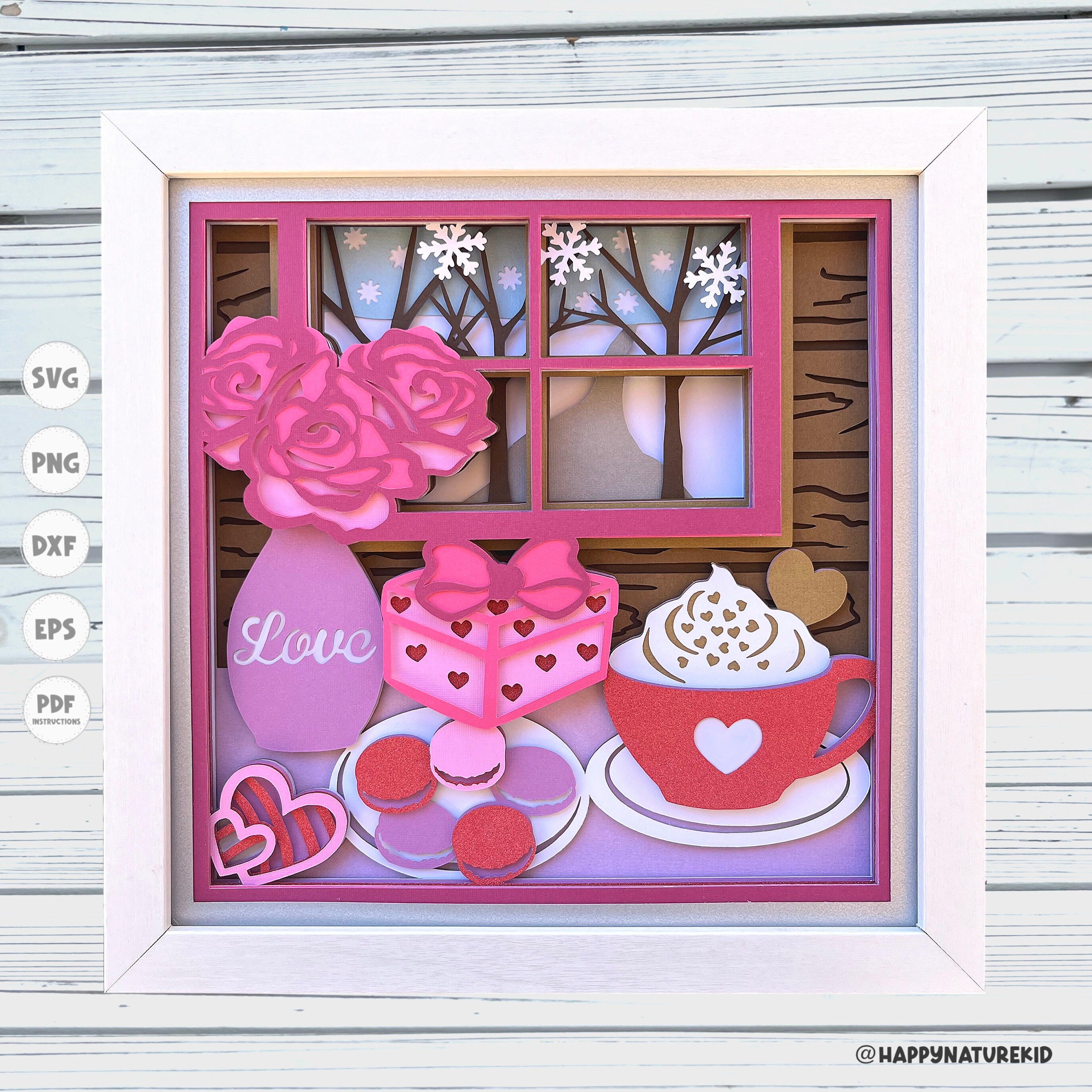 3d Valentine Coffee Shadow Box SVG, Valentines Shadow Box SVG, 3D Layered SVG, 3D SVG, File Svg per Cricut, Cardstock SVG, Progetti Cricut