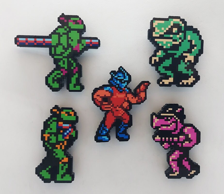 Magneti da gioco Teenage Mutant Ninja Turtles NES (Donatello, Michelangelo, Shredder, Rocksteady, Mutant Toad)