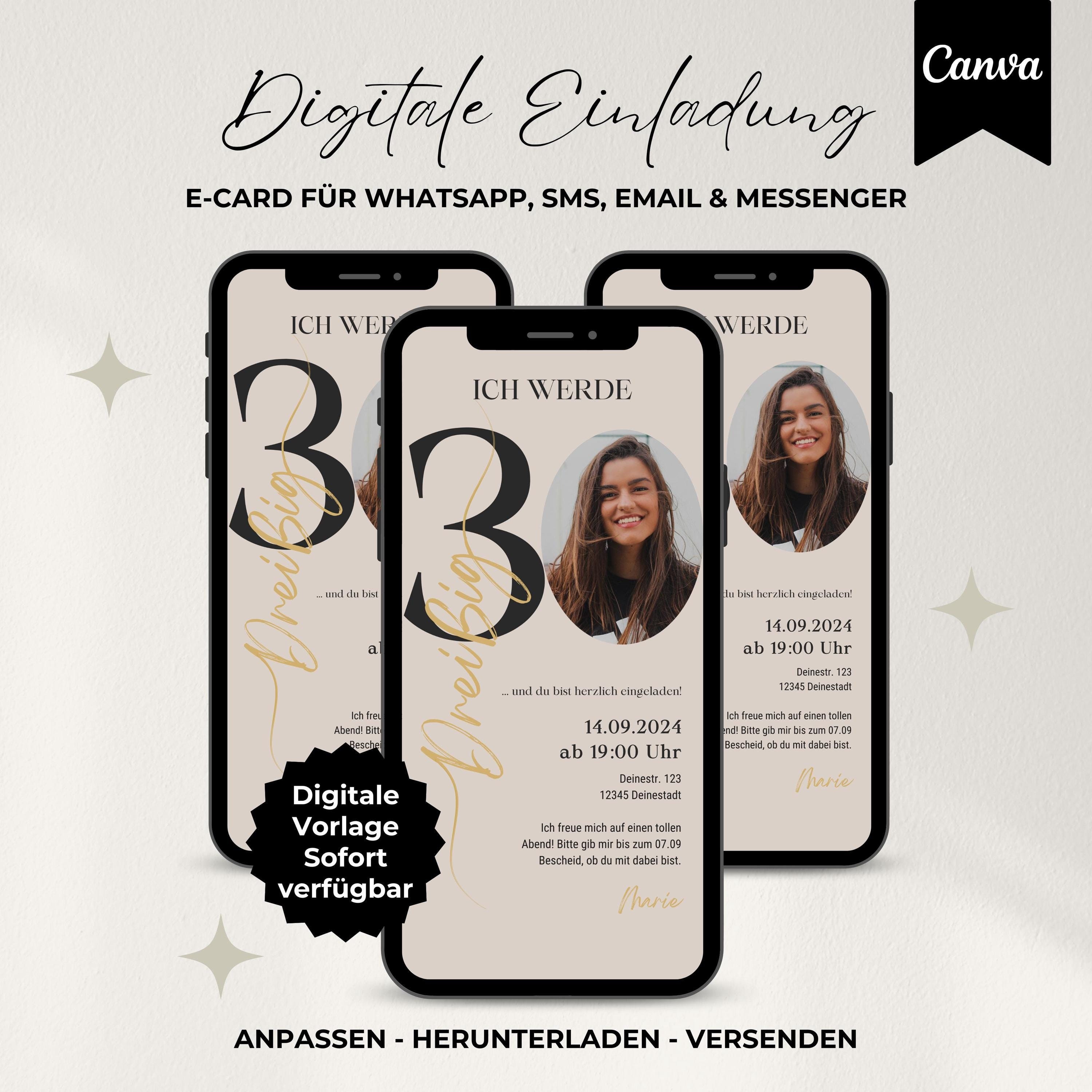 Invito di compleanno digitale con numero di foto, invito WhatsApp, eCard, invito di compleanno personalizzabile per 30o, 40o, 50o compleanno, modello