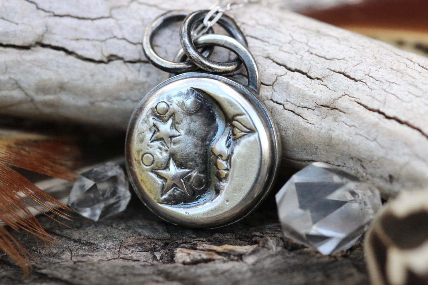 Collana con luna crescente Collana con luna in argento Gioielli con luna Gioielli con volto di luna Collana con ciondolo a forma di volto di luna Cion