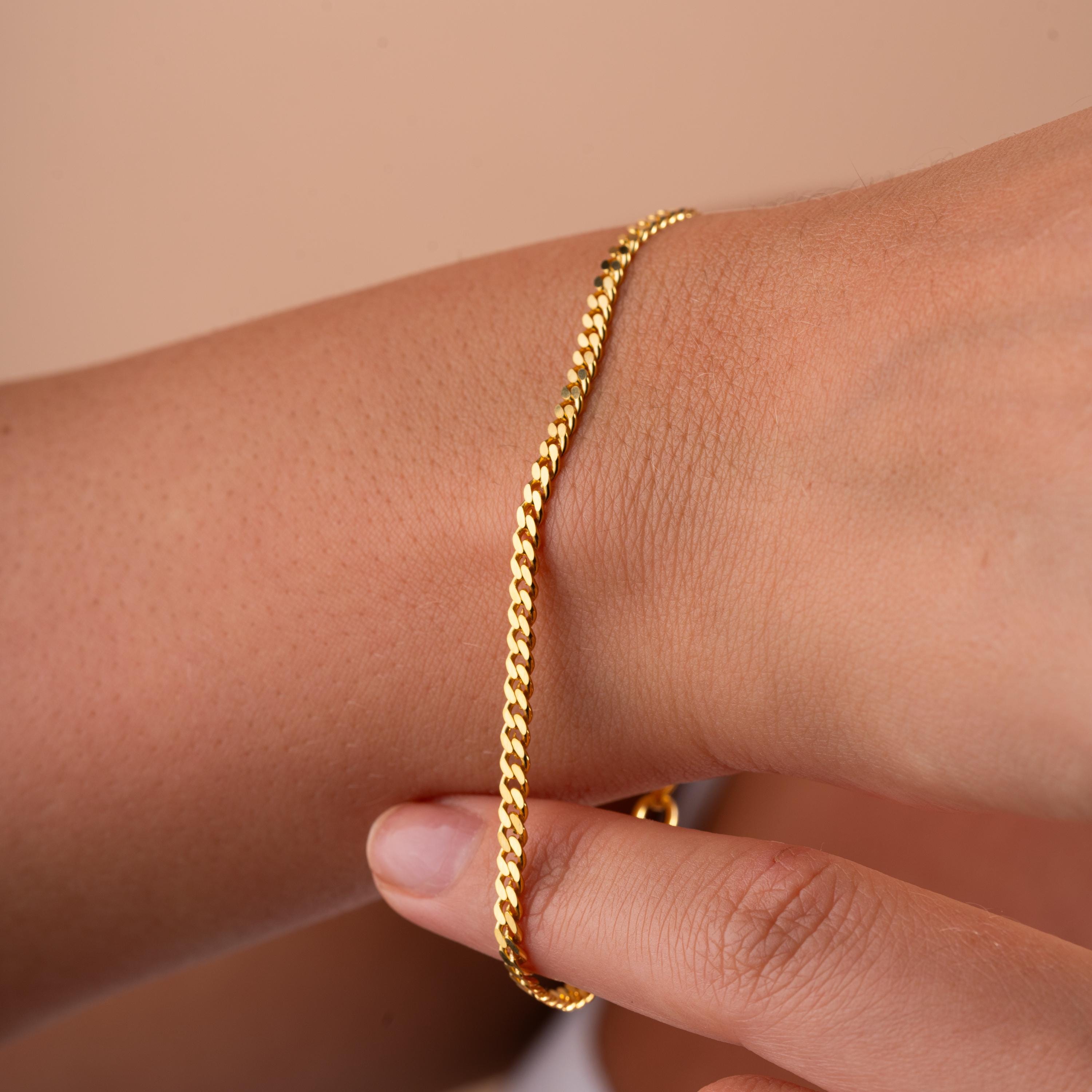 Bracciale a catena a maglie larghe in oro 18 carati, bracciale a catena a maglie larghe da 3 mm, bracciale a catena a maglie larghe spesse, bracciale