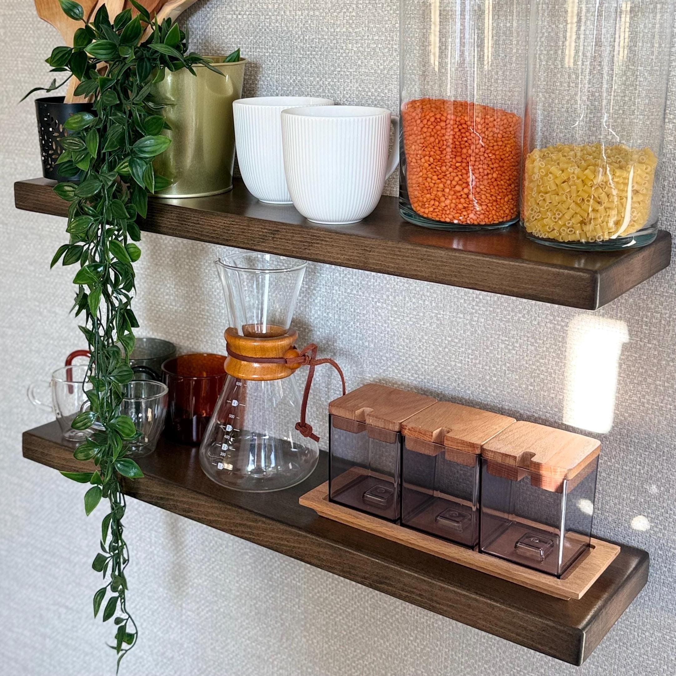 Mensole galleggianti in legno, mensole galleggianti moderne, mensole galleggianti su misura con staffe, mensole galleggianti a parete per cucina e bag