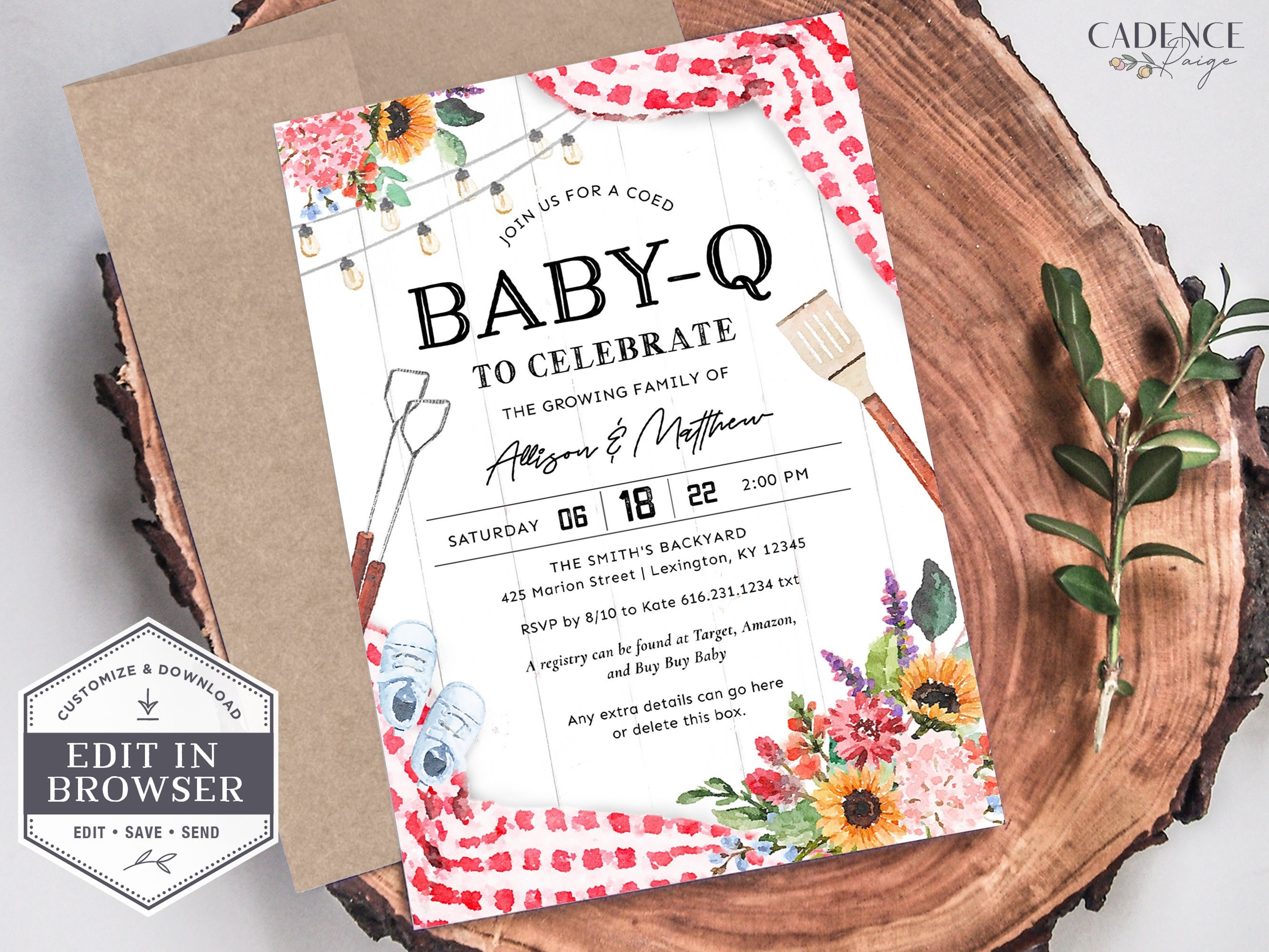 Invito per baby shower Baby-Q, invito per baby shower BBQ, invito per baby shower per maschietto, invito per baby shower picnic, baby shower in giardi