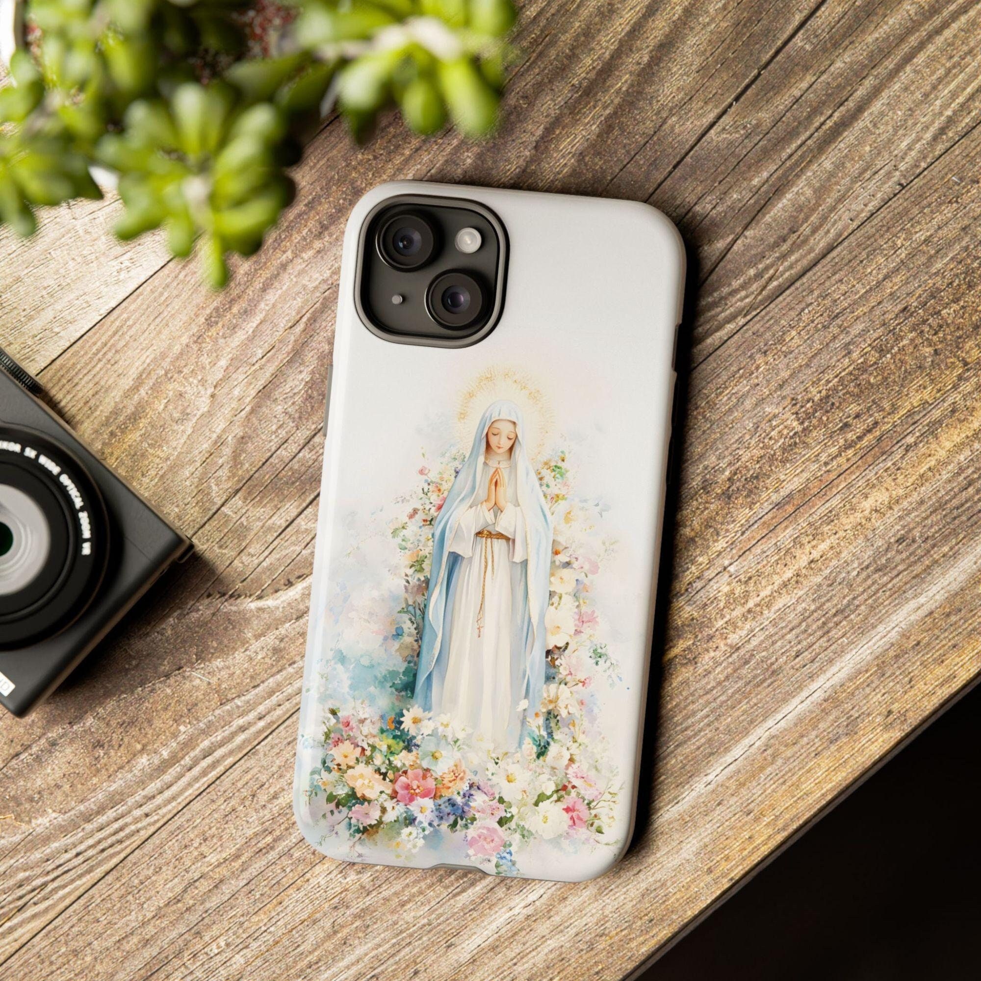 Custodia per telefono con la Vergine Maria, cover rigida cattolica per iPhone, Galaxy, Pixel, Beata Maria Madre di Dio, regalo per mamma cattolica, re