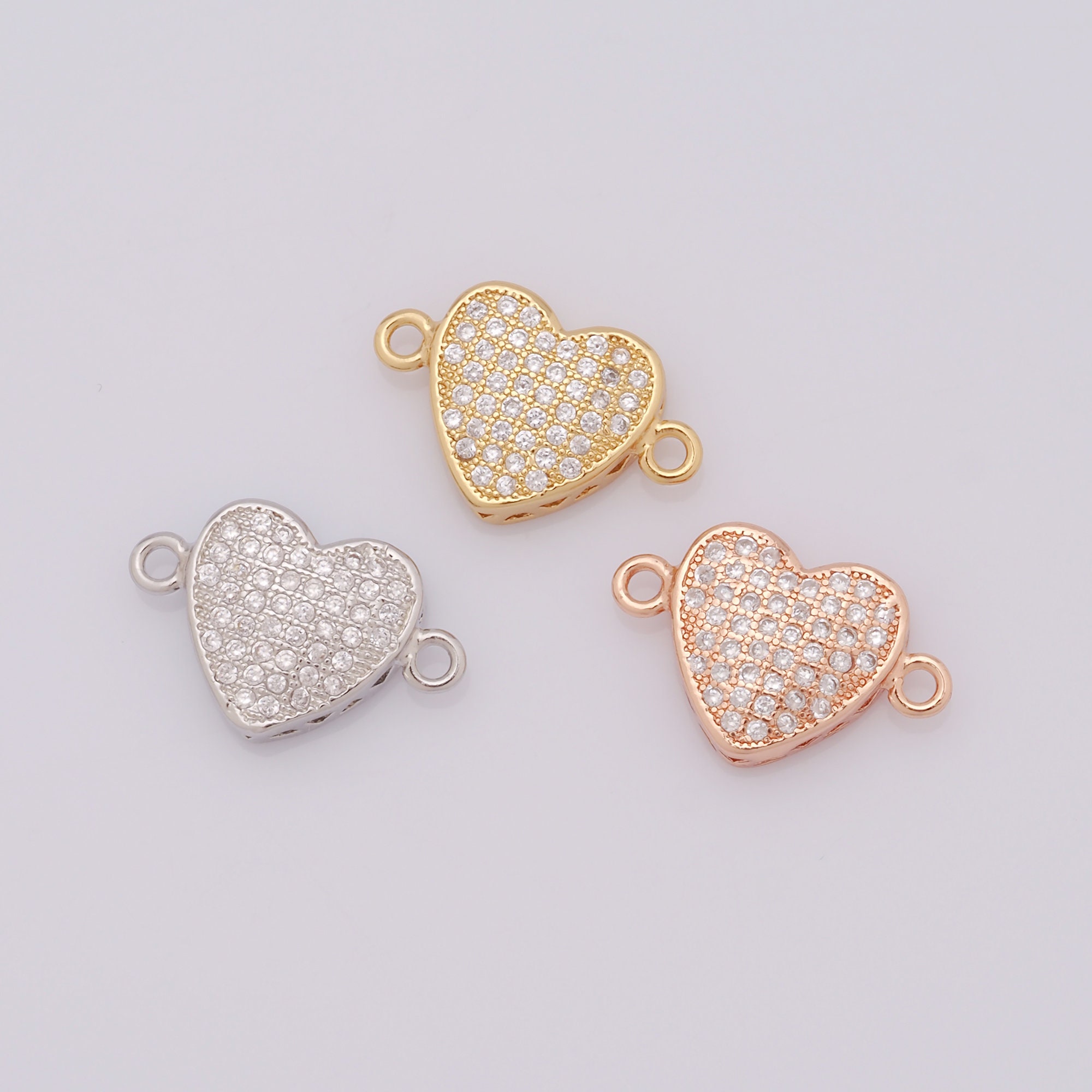 1 pz. Connettore a forma di cuore in oro, connettore a forma di cuore in zirconia cubica riempito in oro 18 carati, connettore a forma di cuore fai da