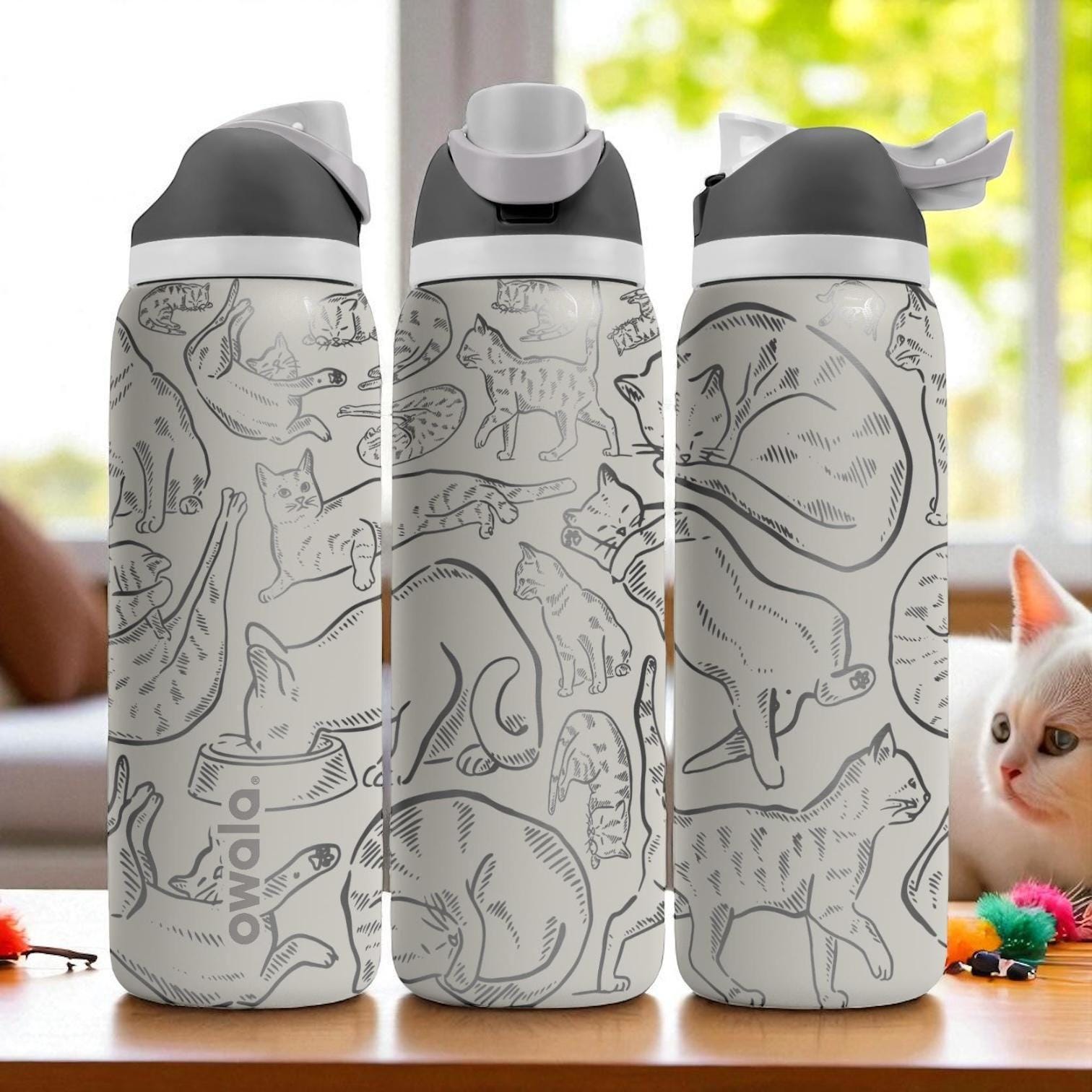 Bicchiere termico Owala con incisione a laser - Tazza con divertente disegno di gatto - Regalo per amanti dei gatti - Bottiglia Owala con incisione la