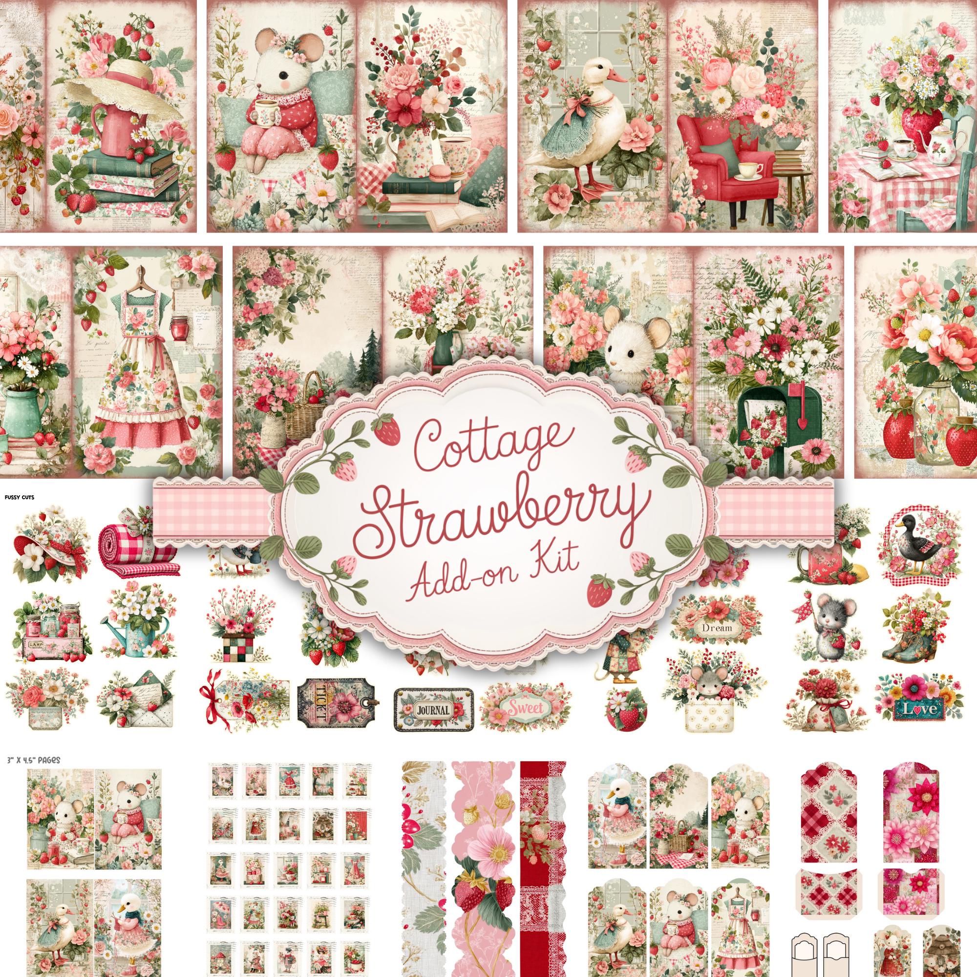 Kit per diario spazzatura alla fragola, diario spazzatura stampabile, carta per diario spazzatura, download digitale, effimeri, diario spazzatura esti