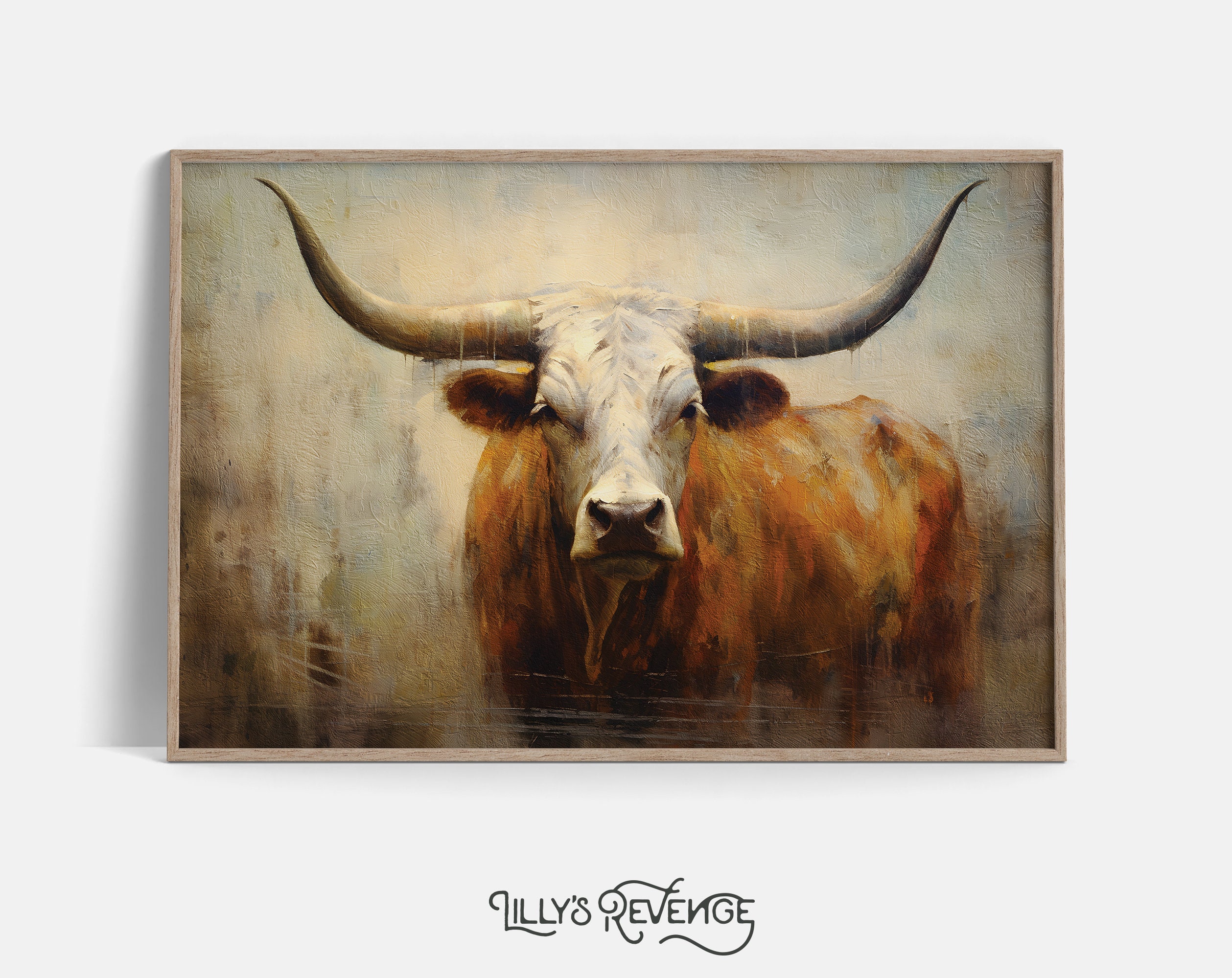 Decorazione murale Longhorn stampabile, decorazione da fattoria in Texas, dipinto Longhorn, decorazione da parete Western, arte murale rustica, stampa