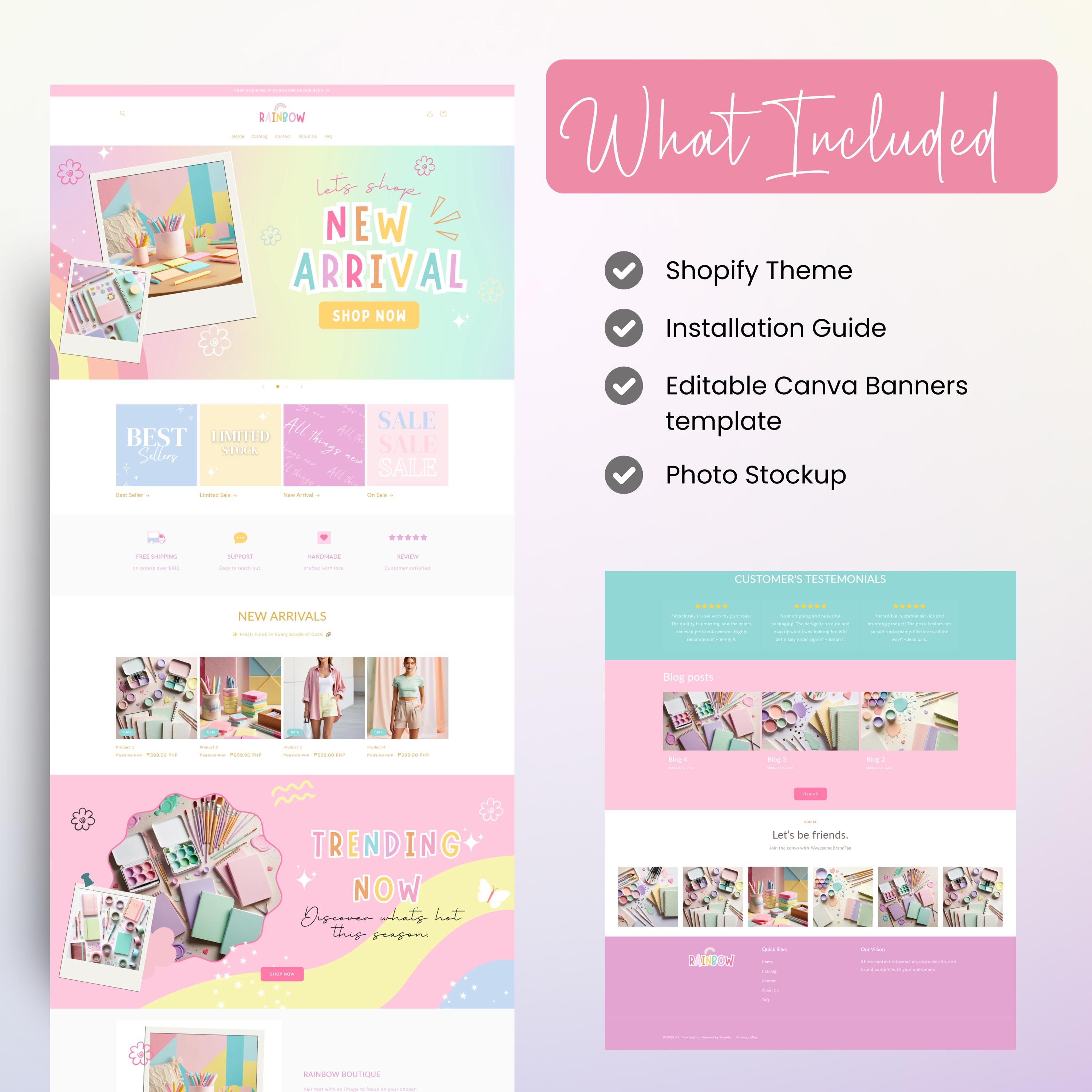Tema Shopify Pastello, Sito web Shopify Arcobaleno per Boutique, Modelli Shopify Pastello, Design creativo del sito web Shopify, Tema Shopify Carino