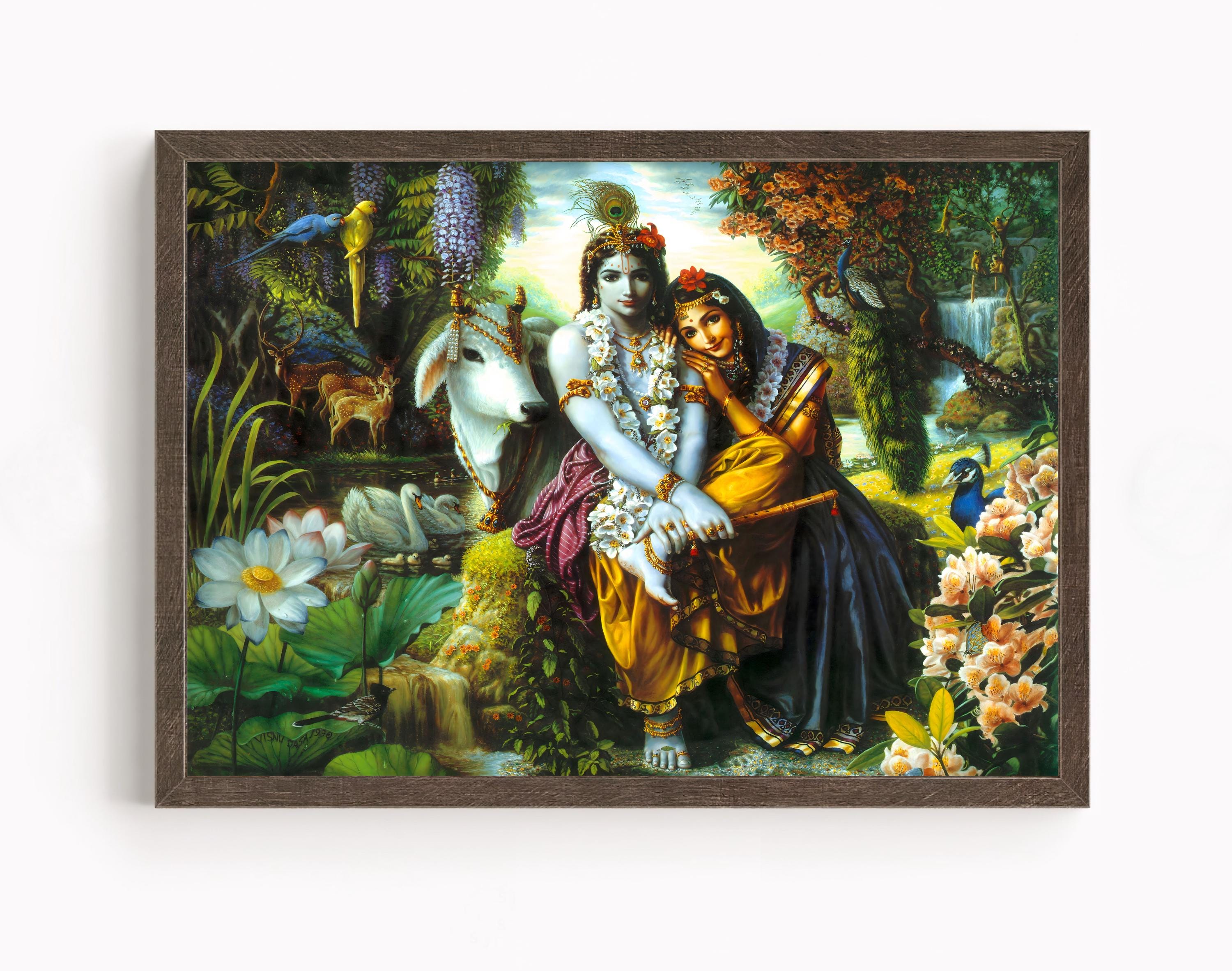 Krishna e Radha, Krishna, dipinto di Krishna, Signore Krishna, arte di Krishna, arte vintage, Dio indiano
